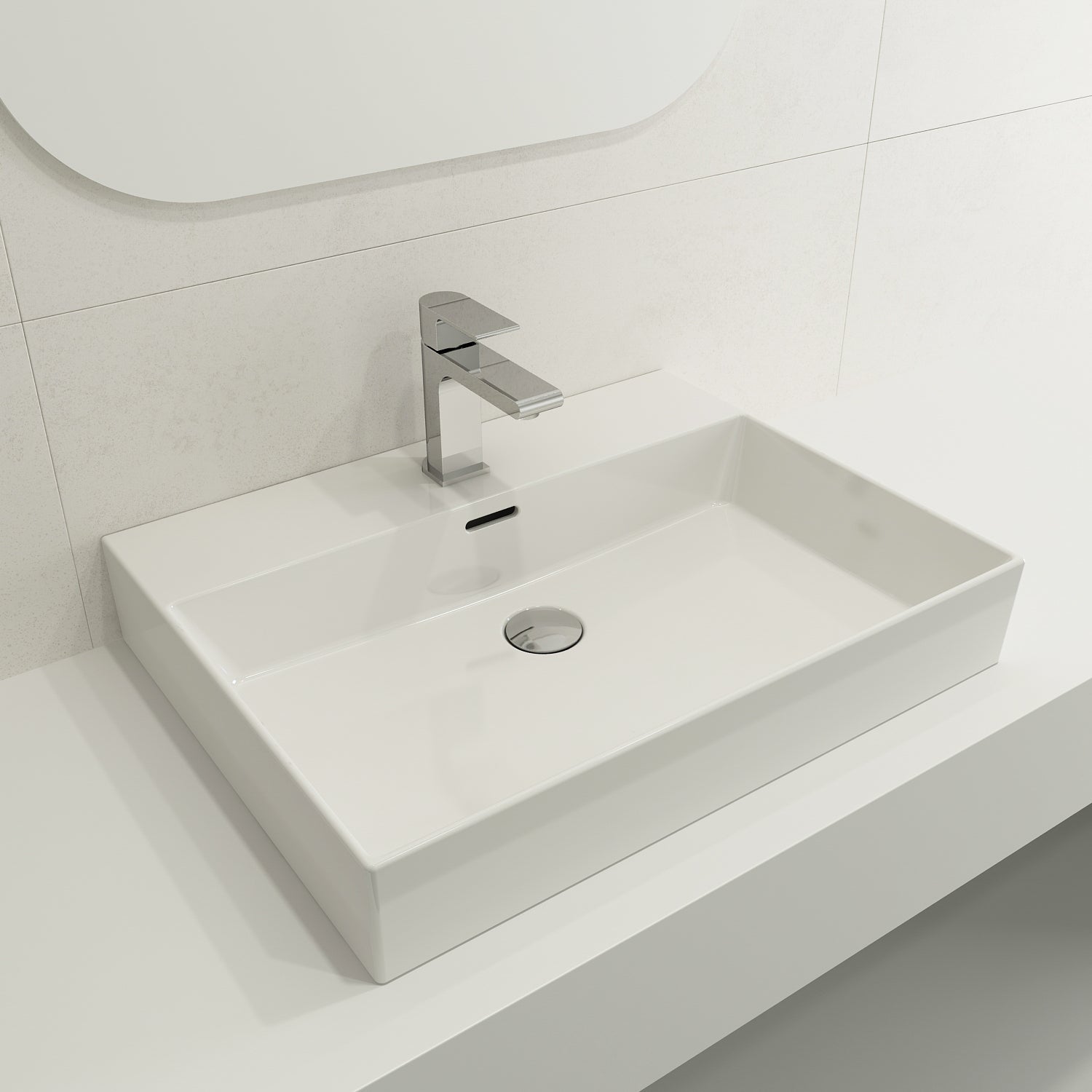 Alternate Image for BOCCHI Milano 24" Rectangle Wallmount Fireclay Bathroom Sink, White, Single Faucet Hole, 1376-001-0126