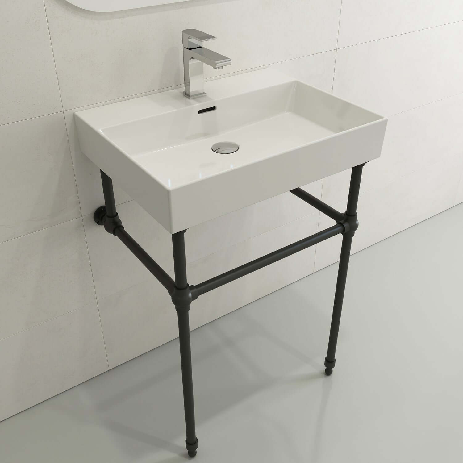 Alternate Image for BOCCHI Milano 24" Rectangle Wallmount Fireclay Bathroom Sink, White, Single Faucet Hole, 1376-001-0126