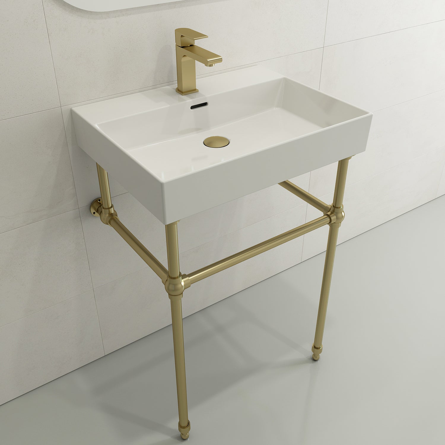 Alternate Image for BOCCHI Milano 24" Rectangle Wallmount Fireclay Bathroom Sink, White, Single Faucet Hole, 1376-001-0126