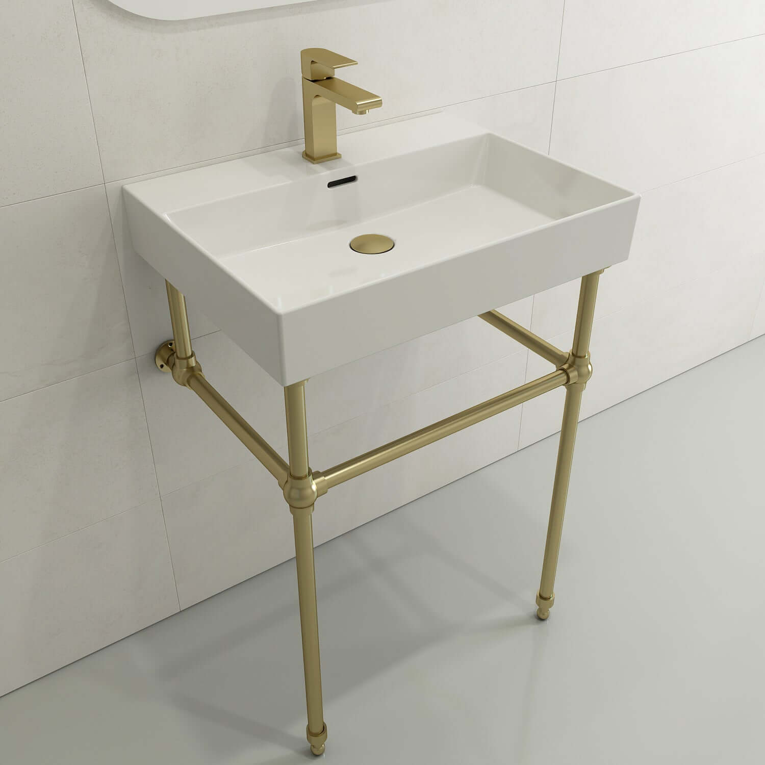 Alternate Image for BOCCHI Milano 24" Rectangle Wallmount Fireclay Bathroom Sink, White, Single Faucet Hole, 1376-001-0126