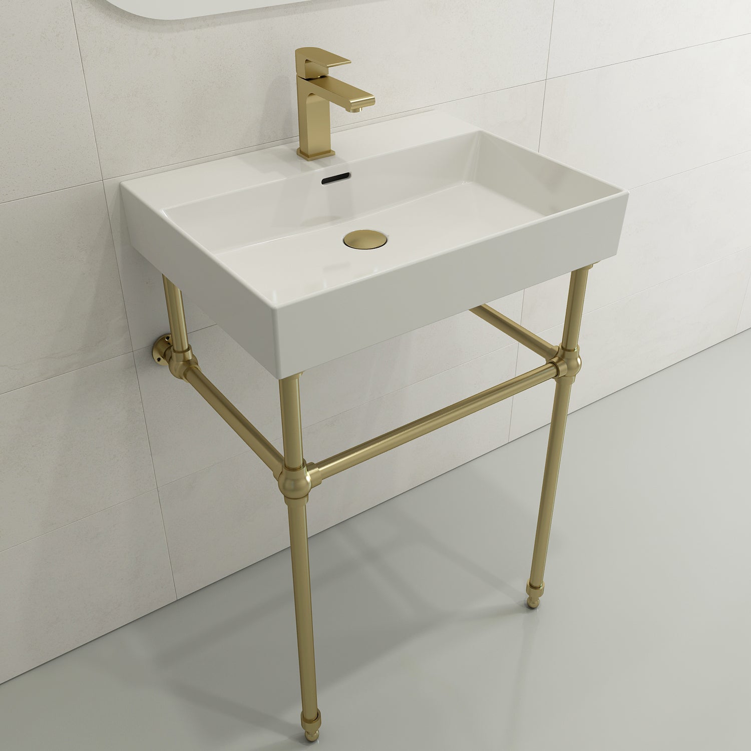 Alternate Image for BOCCHI Milano 24" Rectangle Wallmount Fireclay Bathroom Sink, White, Single Faucet Hole, 1376-001-0126