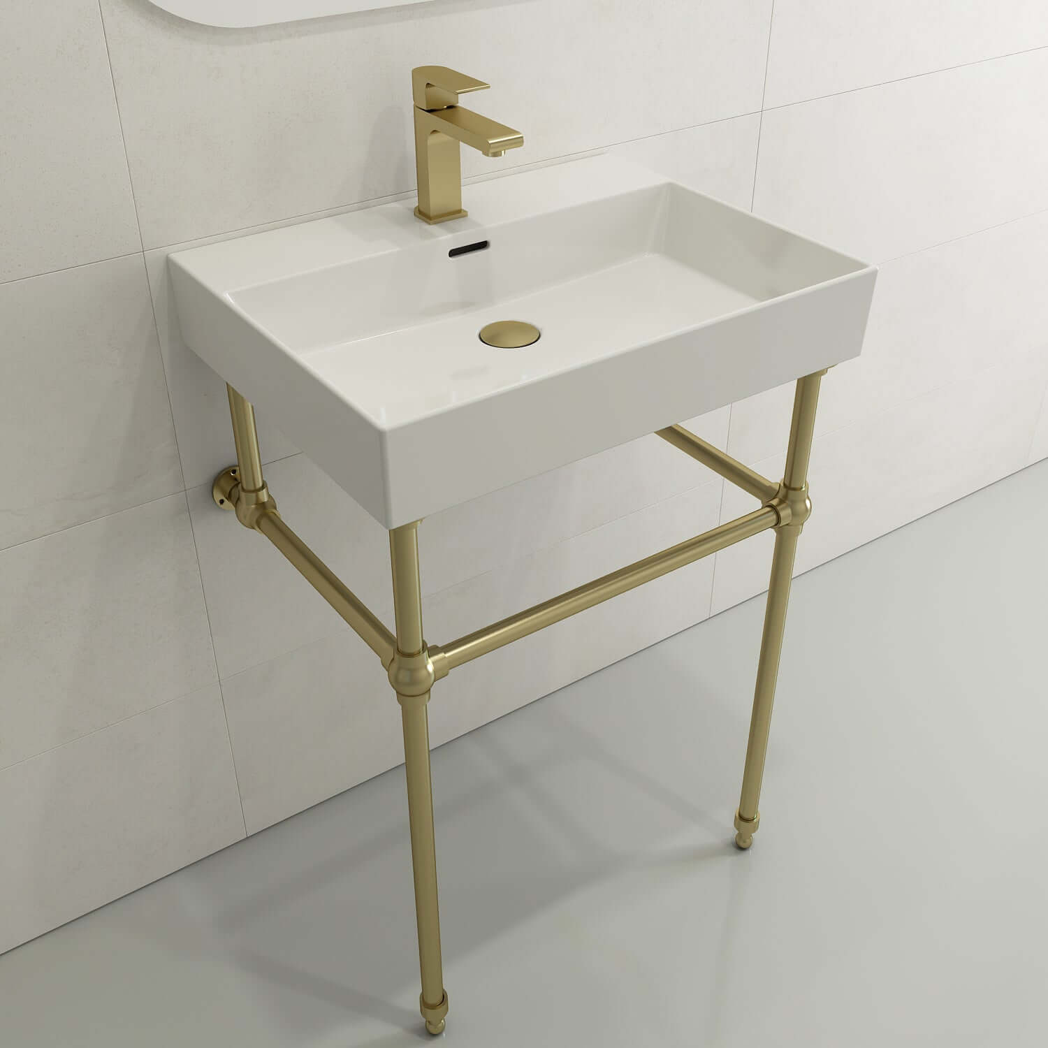 Alternate Image for BOCCHI Milano 24" Rectangle Wallmount Fireclay Bathroom Sink, White, Single Faucet Hole, 1376-001-0126