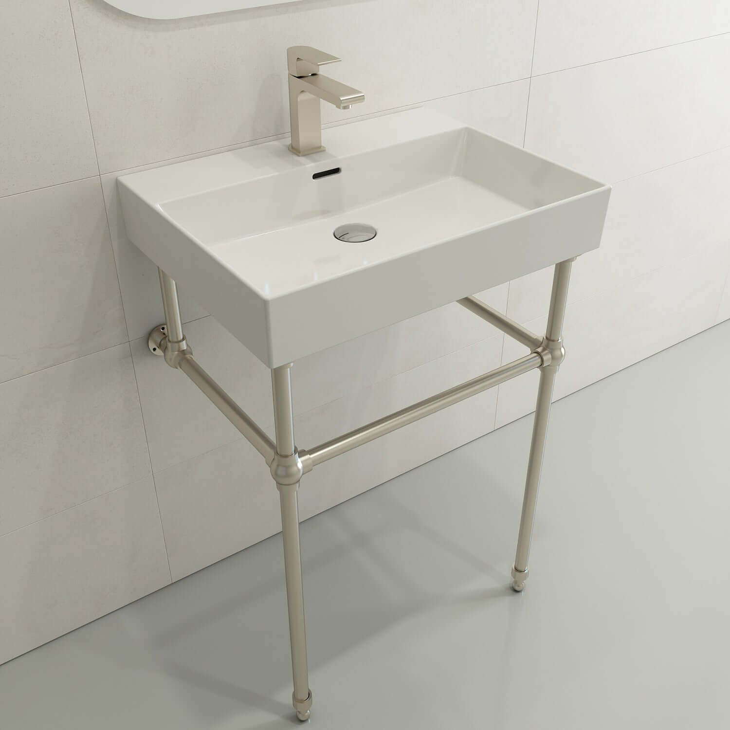 Alternate Image for BOCCHI Milano 24" Rectangle Wallmount Fireclay Bathroom Sink, White, Single Faucet Hole, 1376-001-0126