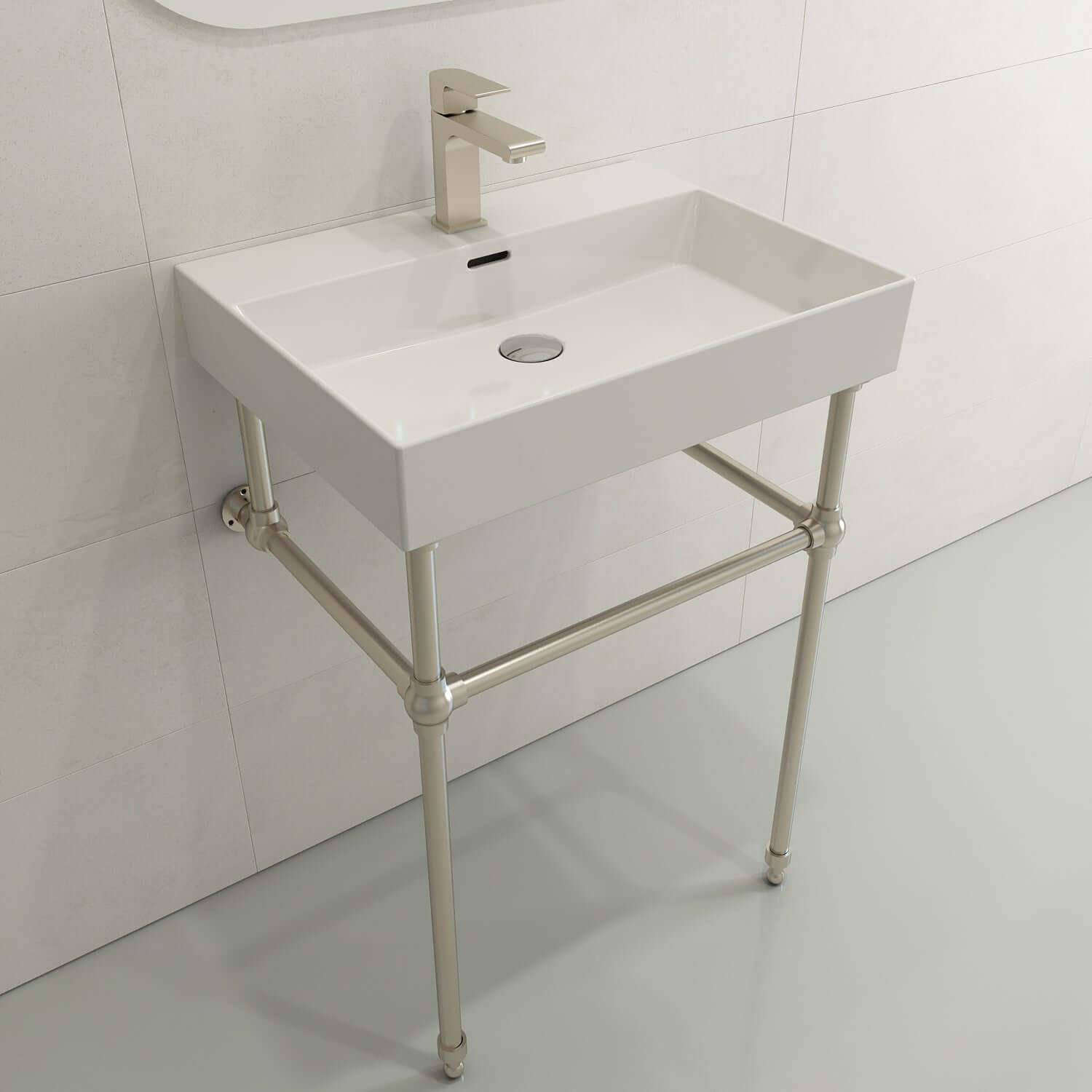 Alternate Image for BOCCHI Milano 24" Rectangle Wallmount Fireclay Bathroom Sink, White, Single Faucet Hole, 1376-001-0126