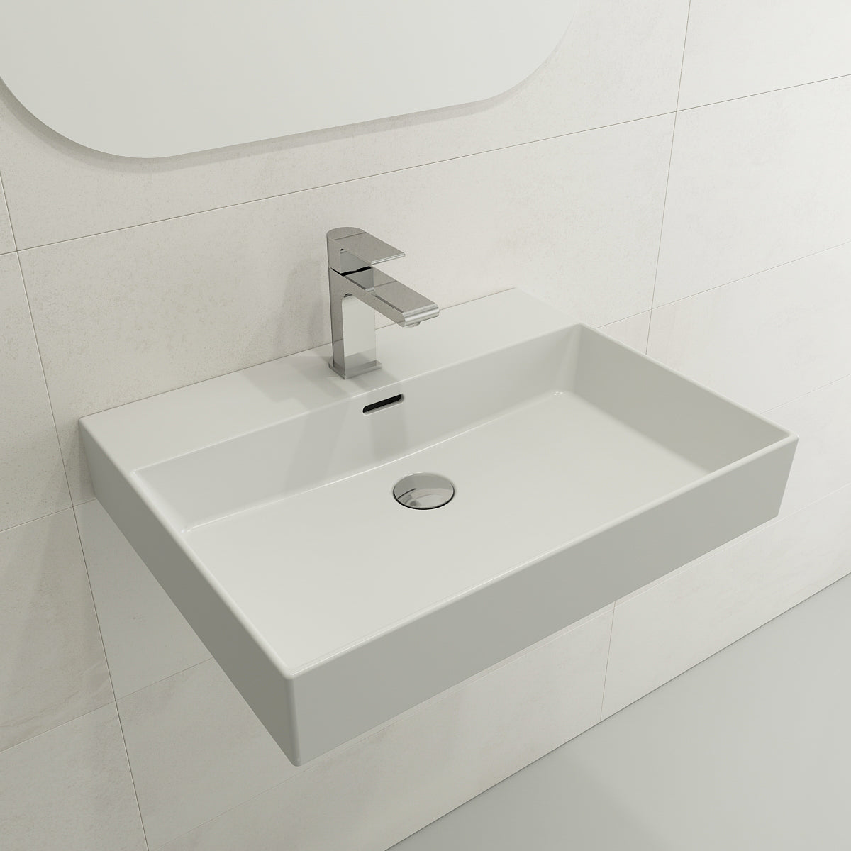 Alternate Image for BOCCHI Milano 24" Rectangle Wallmount Fireclay Bathroom Sink, Matte White, Single Faucet Hole, 1376-002-0126