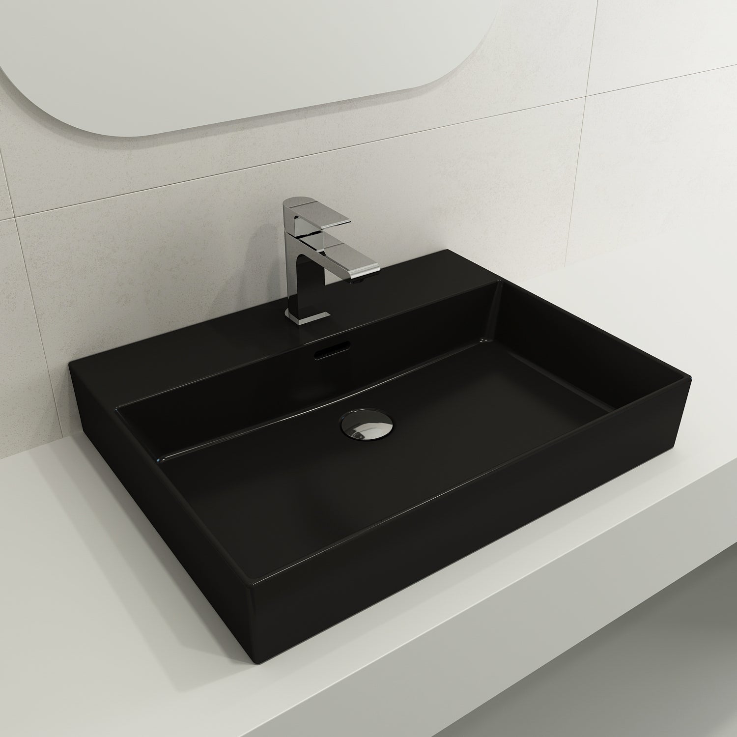Alternate Image for BOCCHI Milano 24" Rectangle Wallmount Fireclay Bathroom Sink, Matte Black, Single Faucet Hole, 1376-004-0126