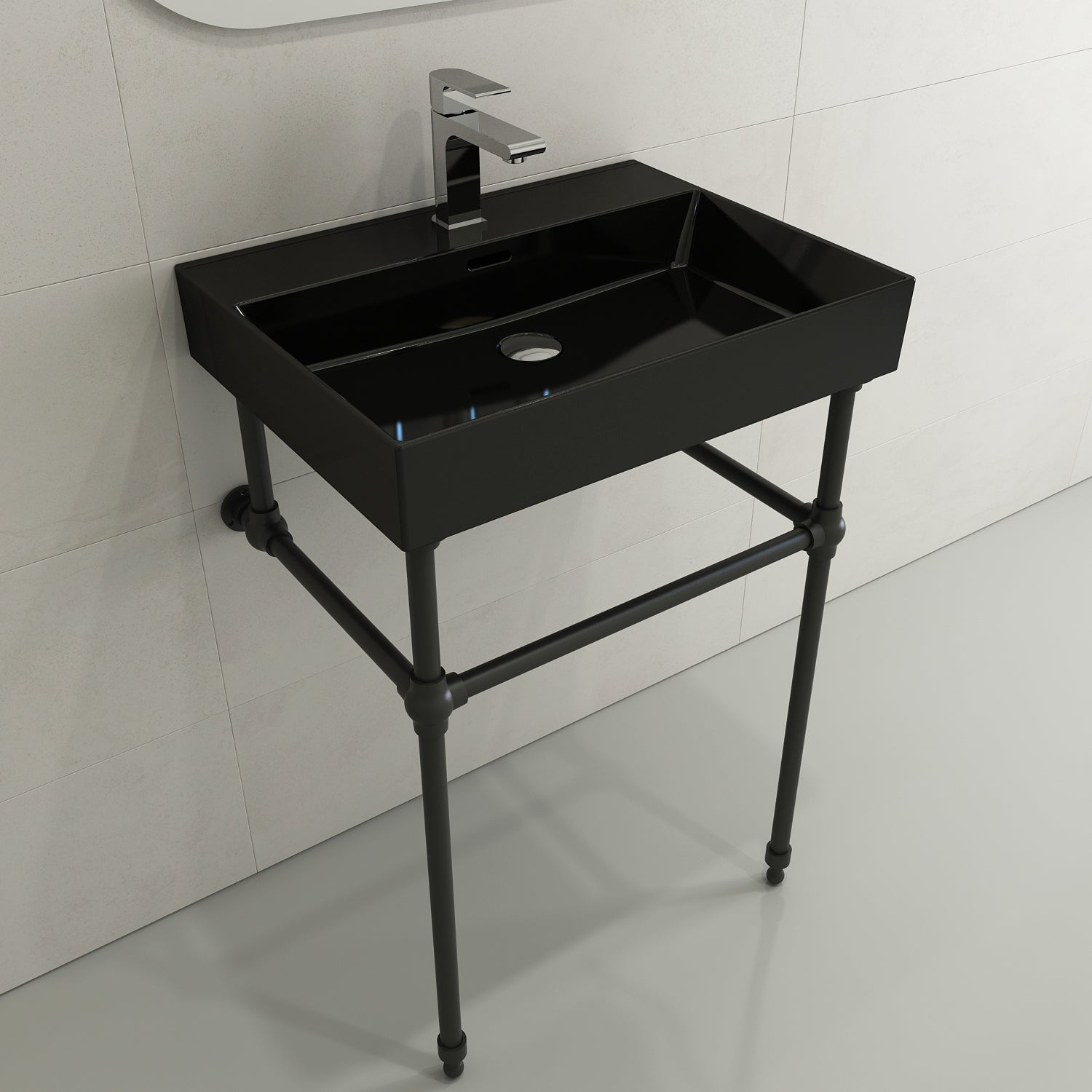 Alternate Image for BOCCHI Milano 24" Rectangle Wallmount Fireclay Bathroom Sink, Black, Single Faucet Hole, 1376-005-0126