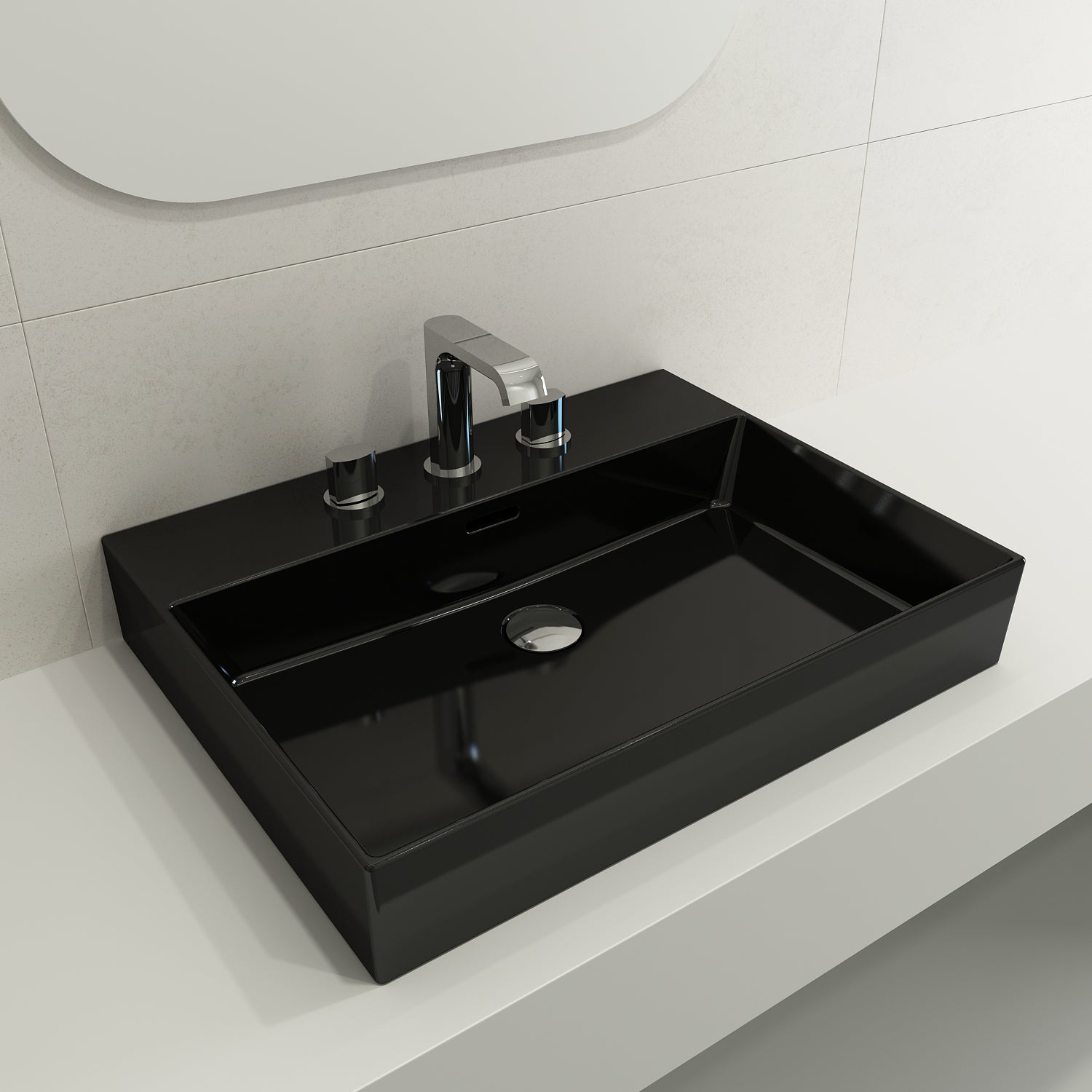 Alternate Image for BOCCHI Milano 24" Rectangle Wallmount Fireclay Bathroom Sink, Black, 3 Faucet Hole, 1376-005-0127