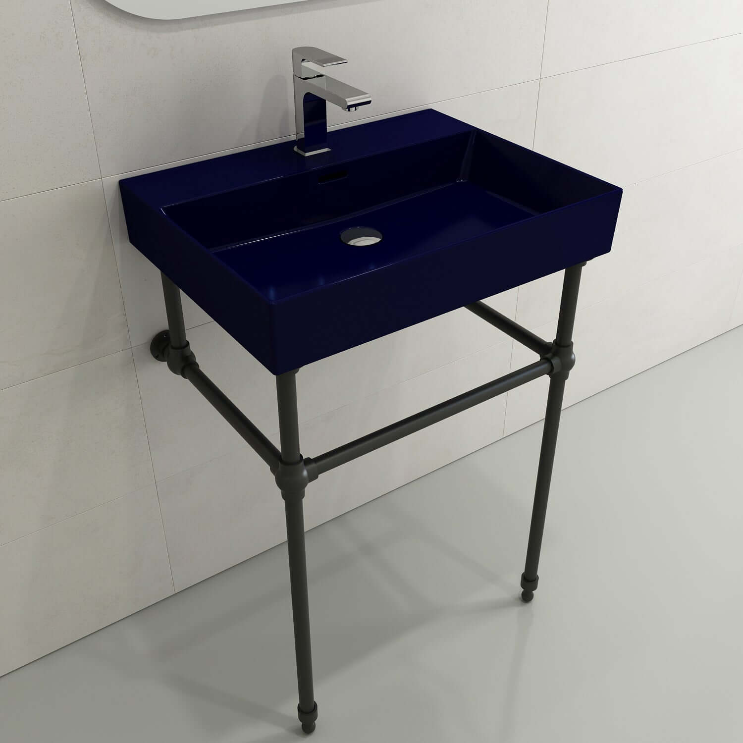 Alternate Image for BOCCHI Milano 24" Rectangle Wallmount Fireclay Bathroom Sink, Sapphire Blue, Single Faucet Hole, 1376-010-0126