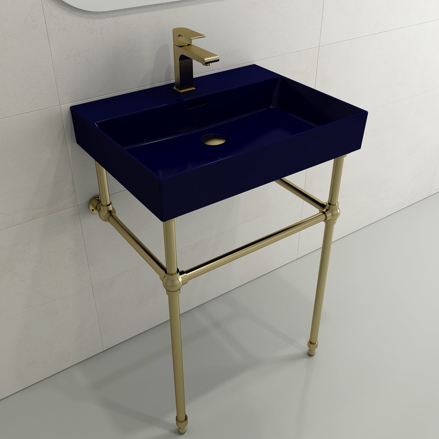 Alternate Image for BOCCHI Milano 24" Rectangle Wallmount Fireclay Bathroom Sink, Sapphire Blue, Single Faucet Hole, 1376-010-0126