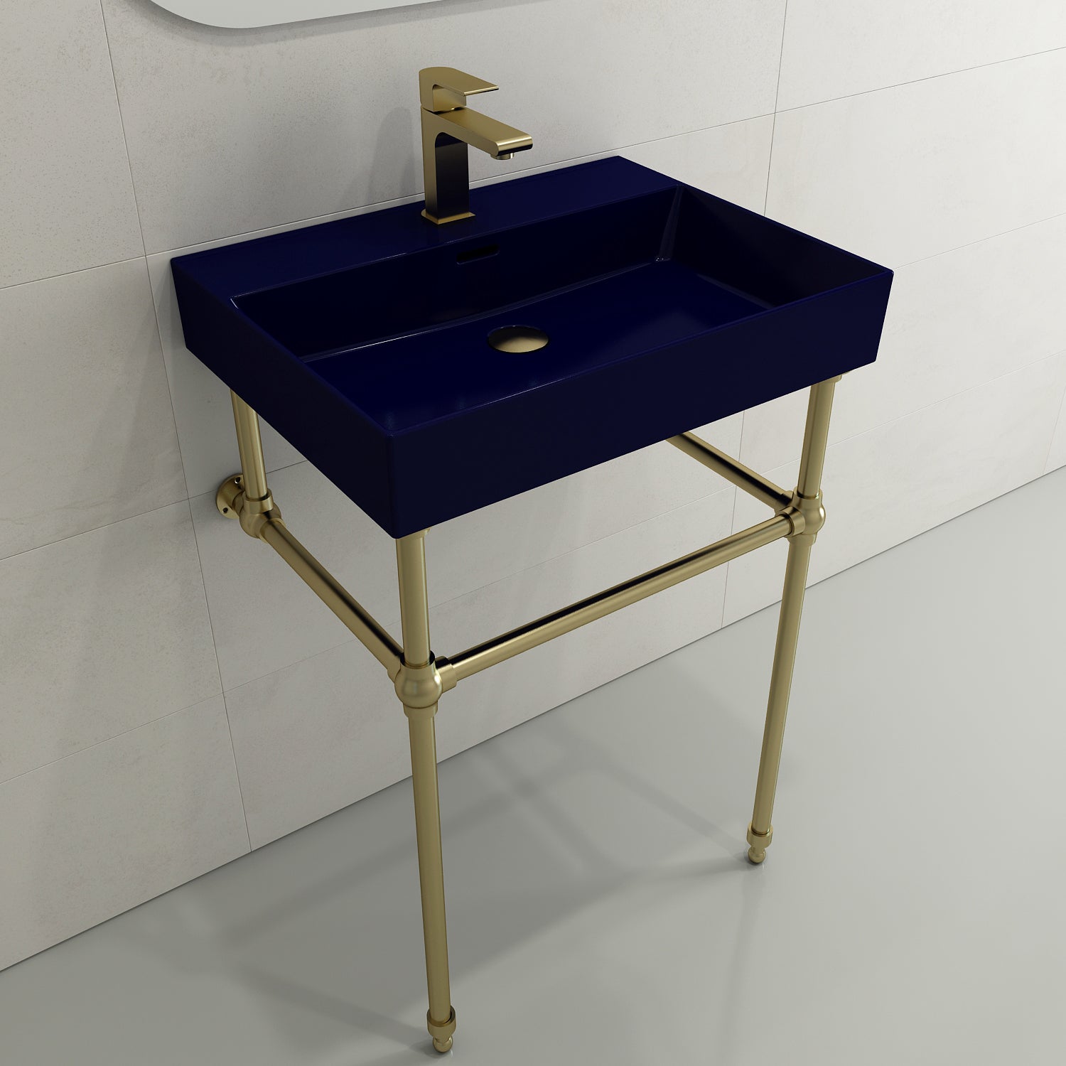 Alternate Image for BOCCHI Milano 24" Rectangle Wallmount Fireclay Bathroom Sink, Sapphire Blue, Single Faucet Hole, 1376-010-0126