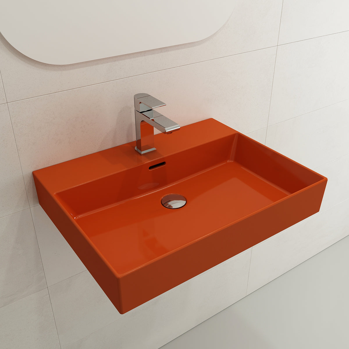 BOCCHI Milano 24" Rectangle Wallmount Fireclay Bathroom Sink, Orange, Single Faucet Hole, 1376-012-0126