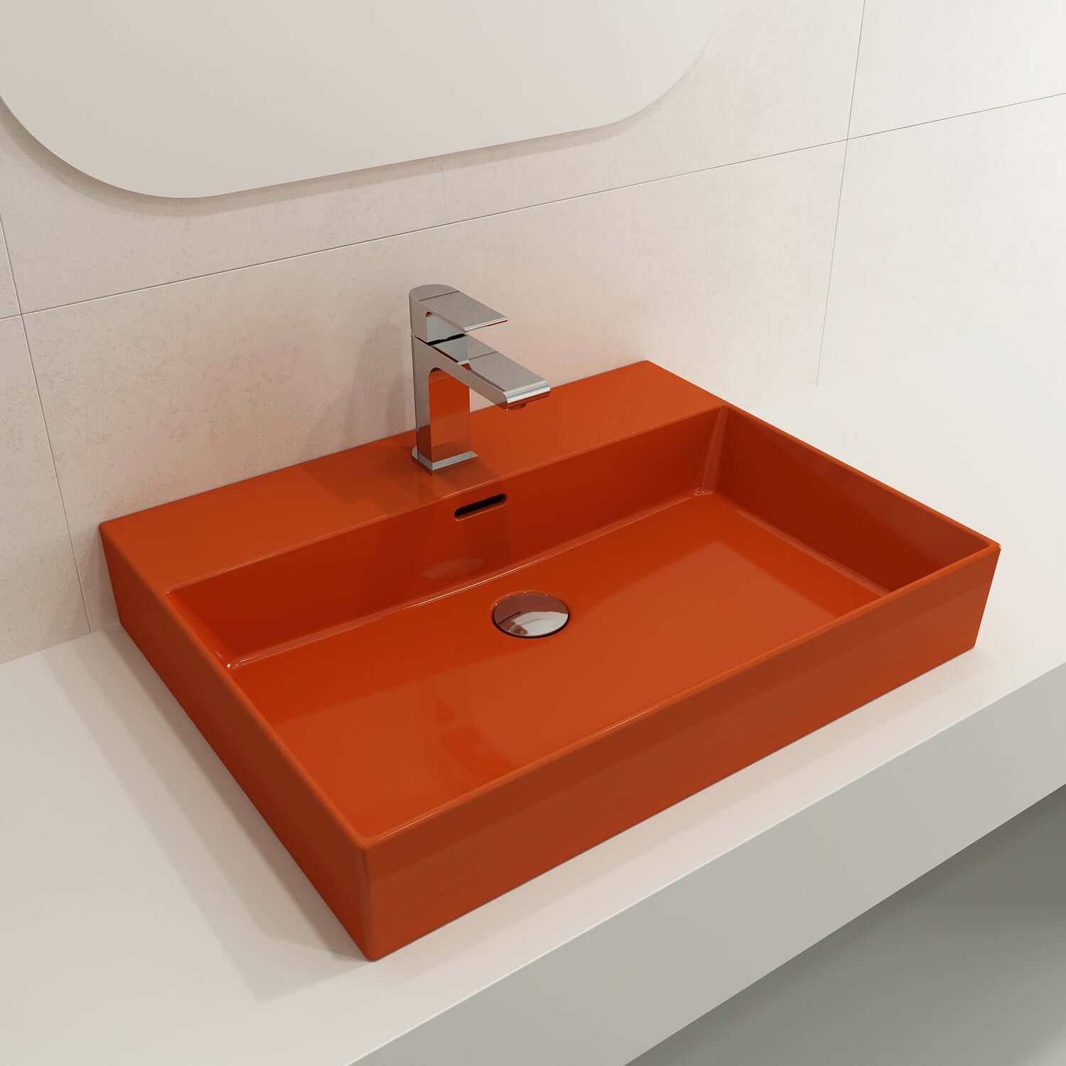 Alternate Image for BOCCHI Milano 24" Rectangle Wallmount Fireclay Bathroom Sink, Orange, Single Faucet Hole, 1376-012-0126