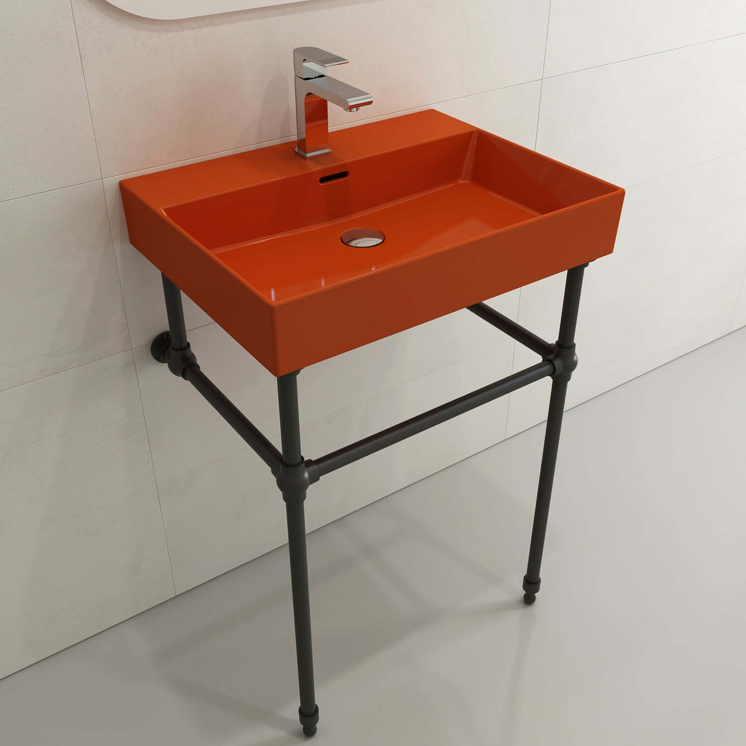 Alternate Image for BOCCHI Milano 24" Rectangle Wallmount Fireclay Bathroom Sink, Orange, Single Faucet Hole, 1376-012-0126