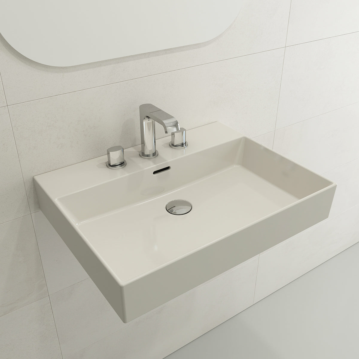 BOCCHI Milano 24" Rectangle Wallmount Fireclay Bathroom Sink, Biscuit, 3 Faucet Hole, 1376-014-0127