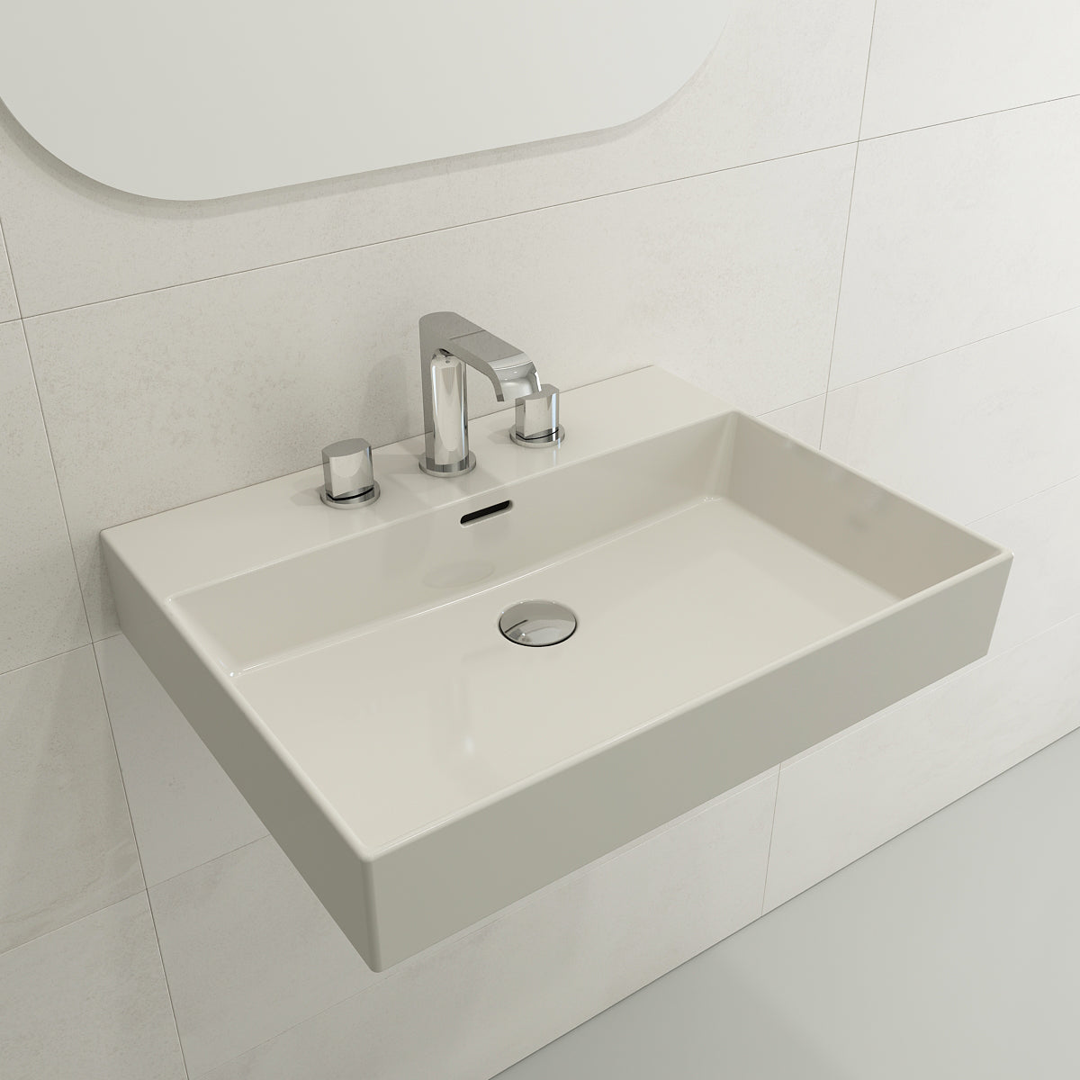 BOCCHI Milano 24" Rectangle Wallmount Fireclay Bathroom Sink, Biscuit, 3 Faucet Hole, 1376-014-0127