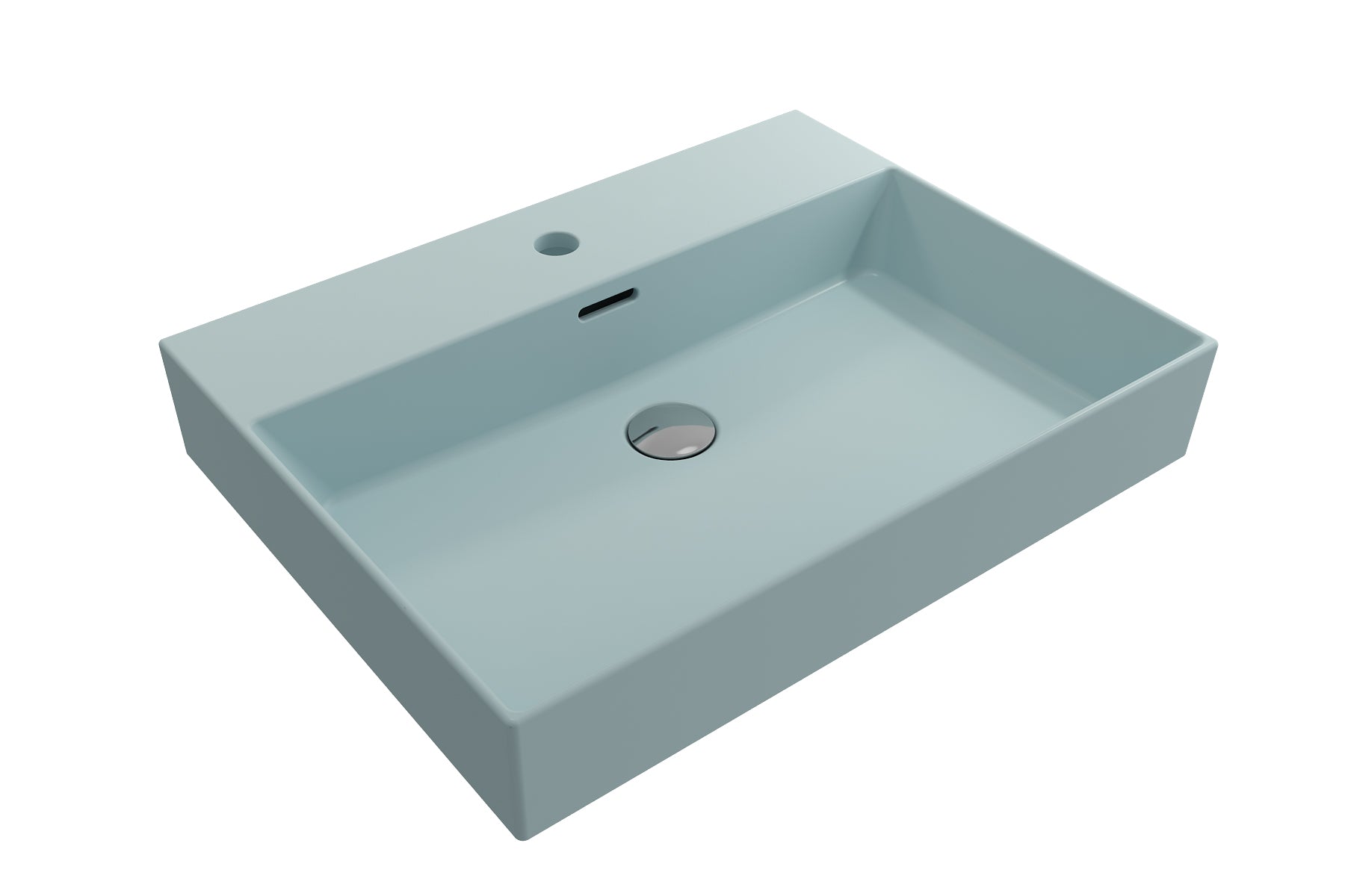 Alternate Image for BOCCHI Milano 24" Rectangle Wallmount Fireclay Bathroom Sink, Matte Ice Blue, Single Faucet Hole, 1376-029-0126