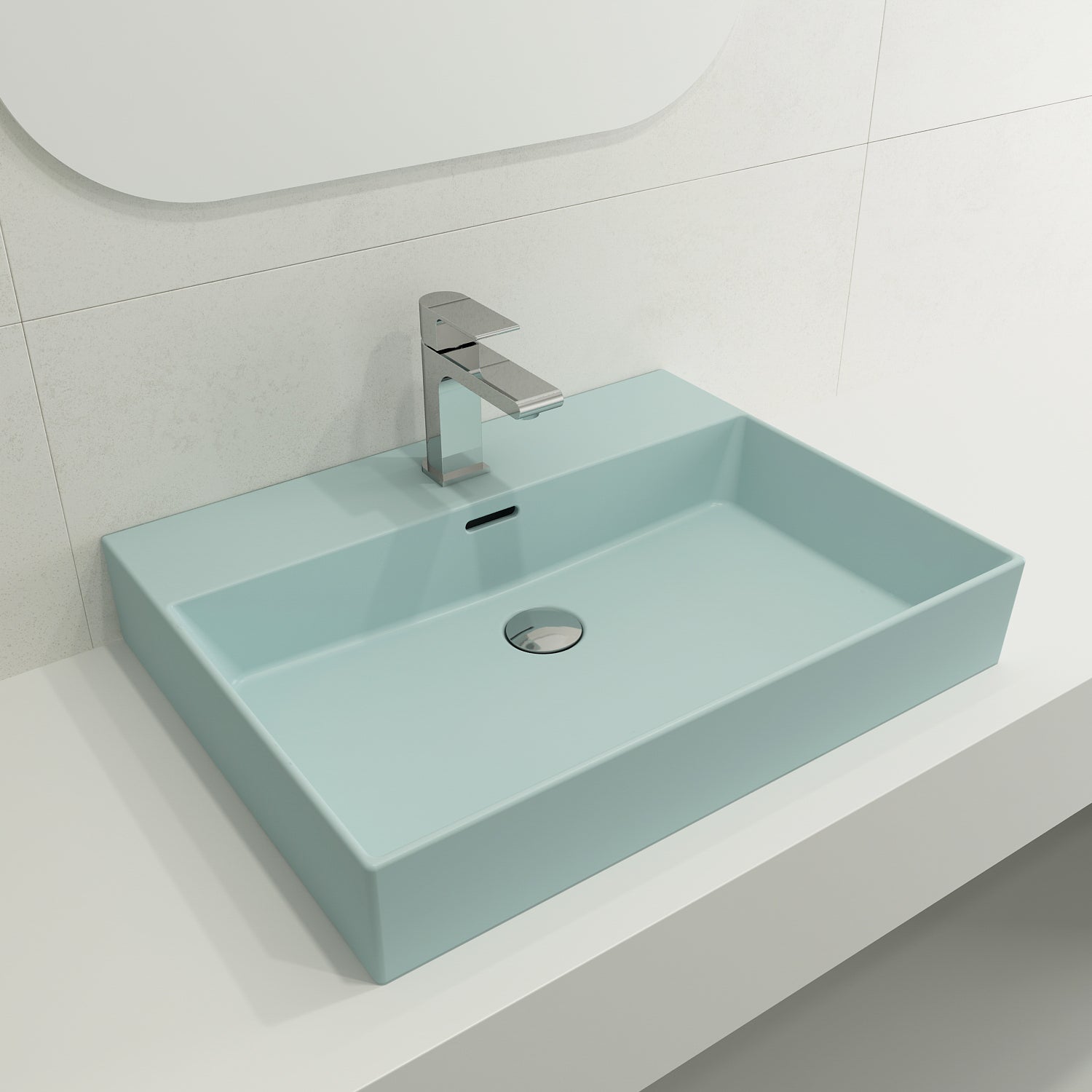 Alternate Image for BOCCHI Milano 24" Rectangle Wallmount Fireclay Bathroom Sink, Matte Ice Blue, Single Faucet Hole, 1376-029-0126