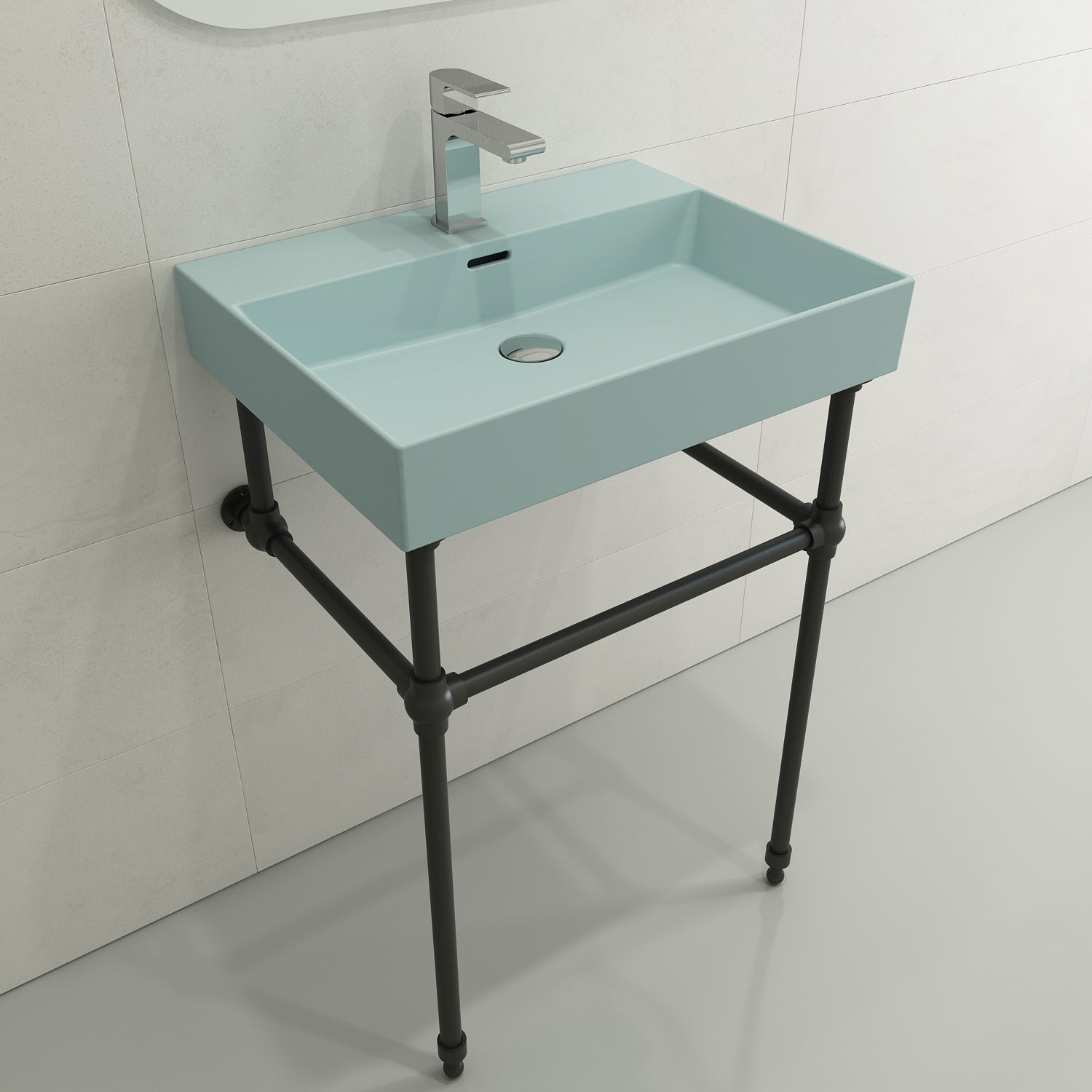 Alternate Image for BOCCHI Milano 24" Rectangle Wallmount Fireclay Bathroom Sink, Matte Ice Blue, Single Faucet Hole, 1376-029-0126