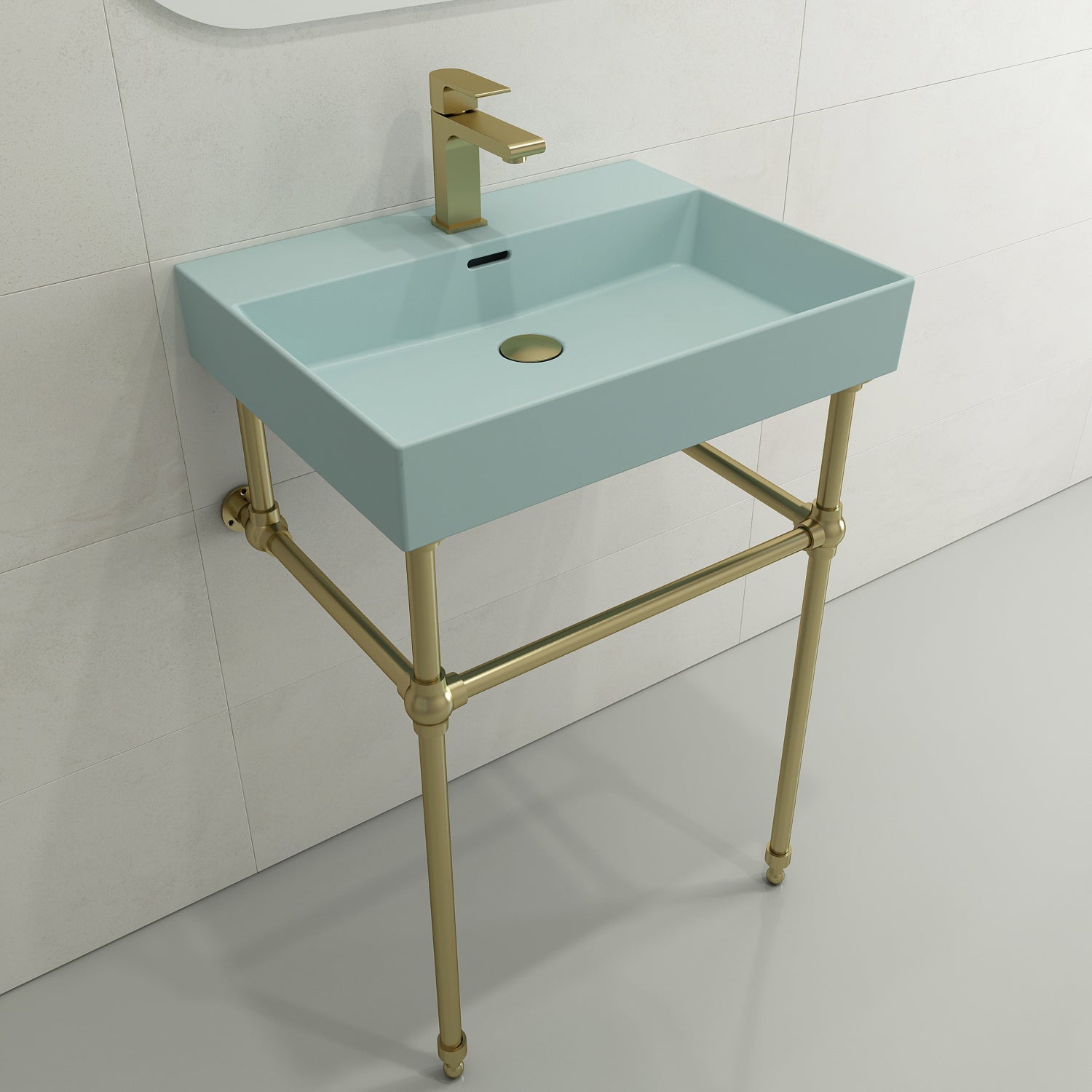 Alternate Image for BOCCHI Milano 24" Rectangle Wallmount Fireclay Bathroom Sink, Matte Ice Blue, Single Faucet Hole, 1376-029-0126