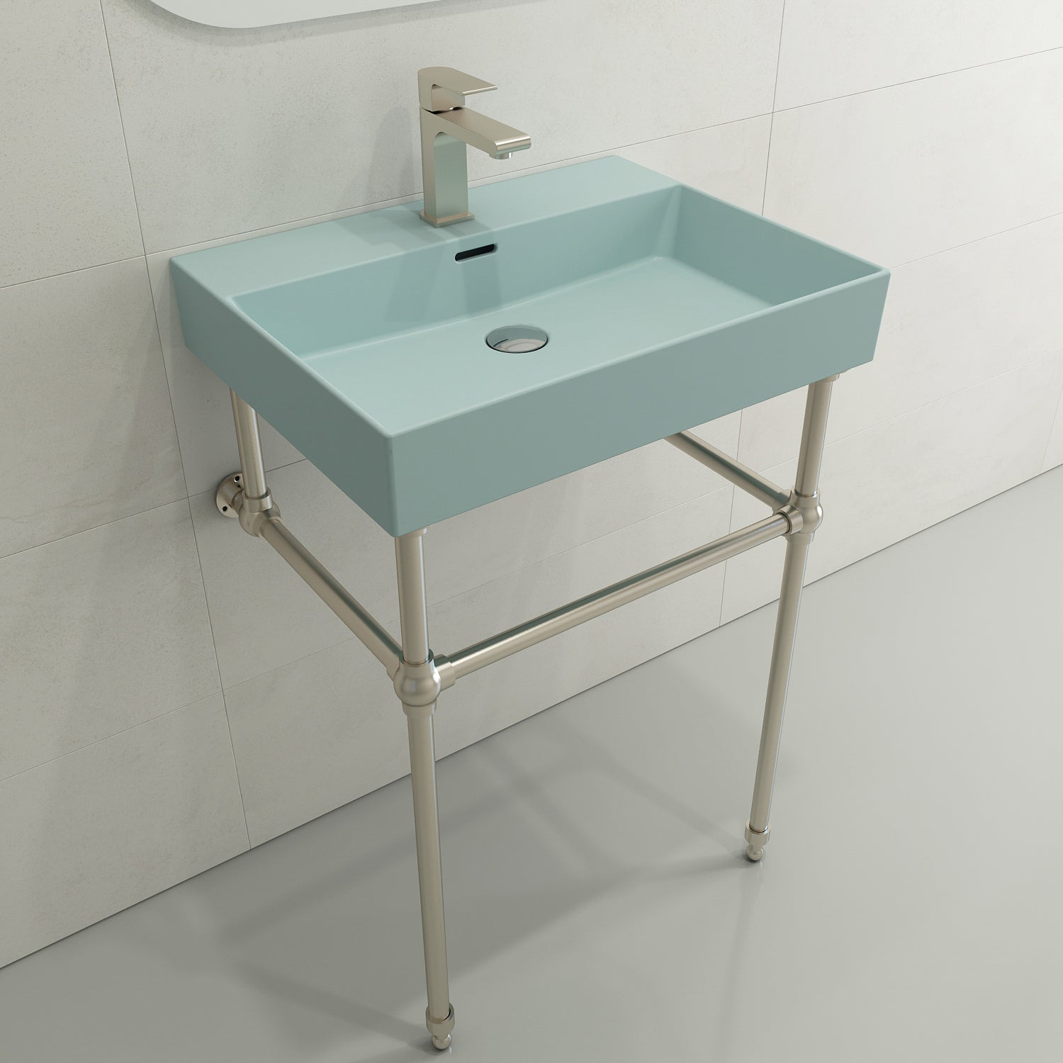 Alternate Image for BOCCHI Milano 24" Rectangle Wallmount Fireclay Bathroom Sink, Matte Ice Blue, Single Faucet Hole, 1376-029-0126