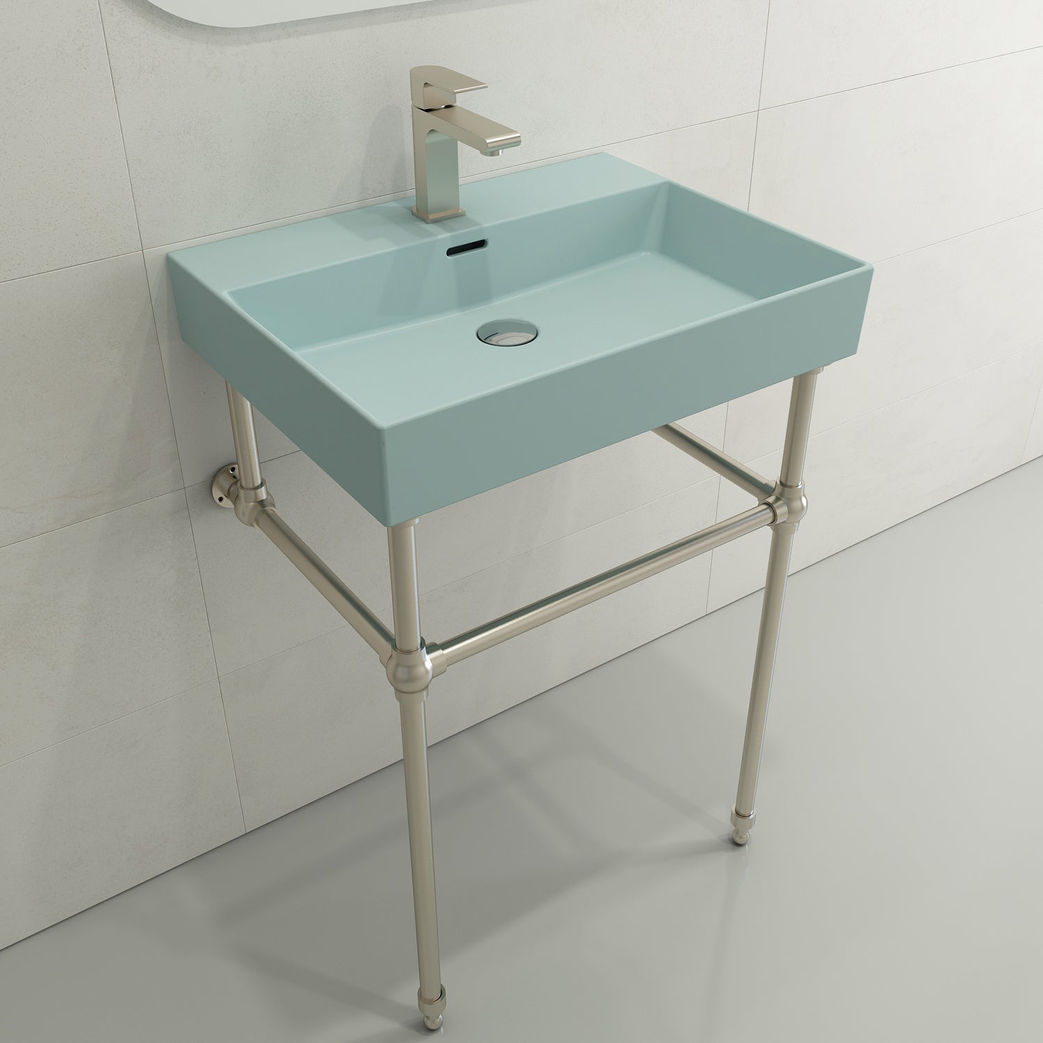 Alternate Image for BOCCHI Milano 24" Rectangle Wallmount Fireclay Bathroom Sink, Matte Ice Blue, Single Faucet Hole, 1376-029-0126