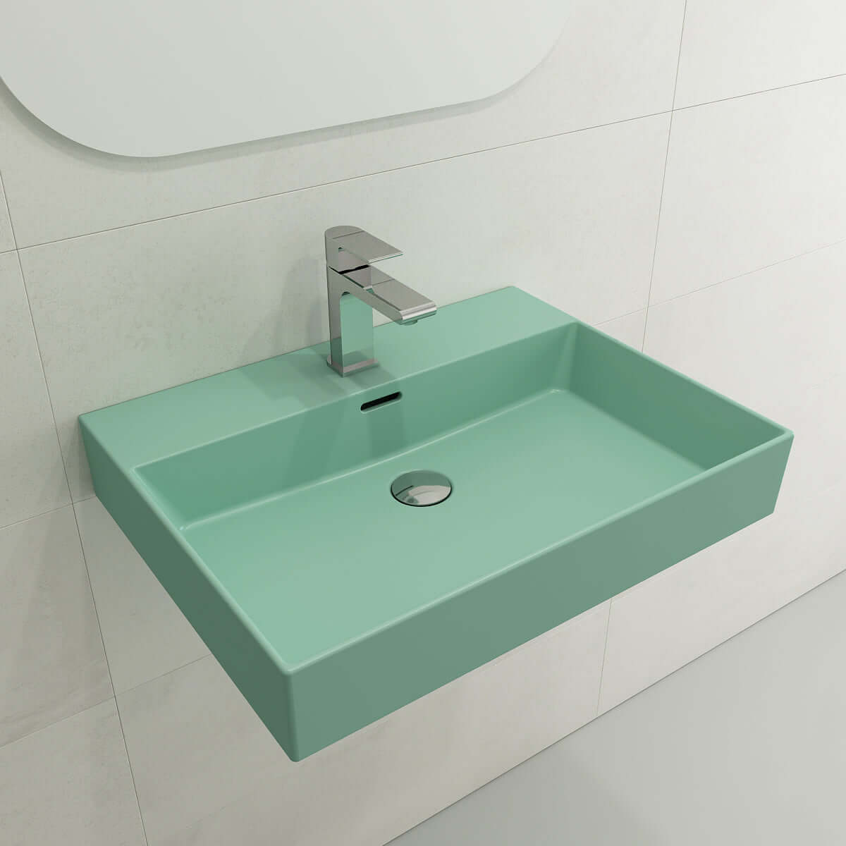Alternate Image for BOCCHI Milano 24" Rectangle Wallmount Fireclay Bathroom Sink, Matte Mint Green, Single Faucet Hole, 1376-033-0126