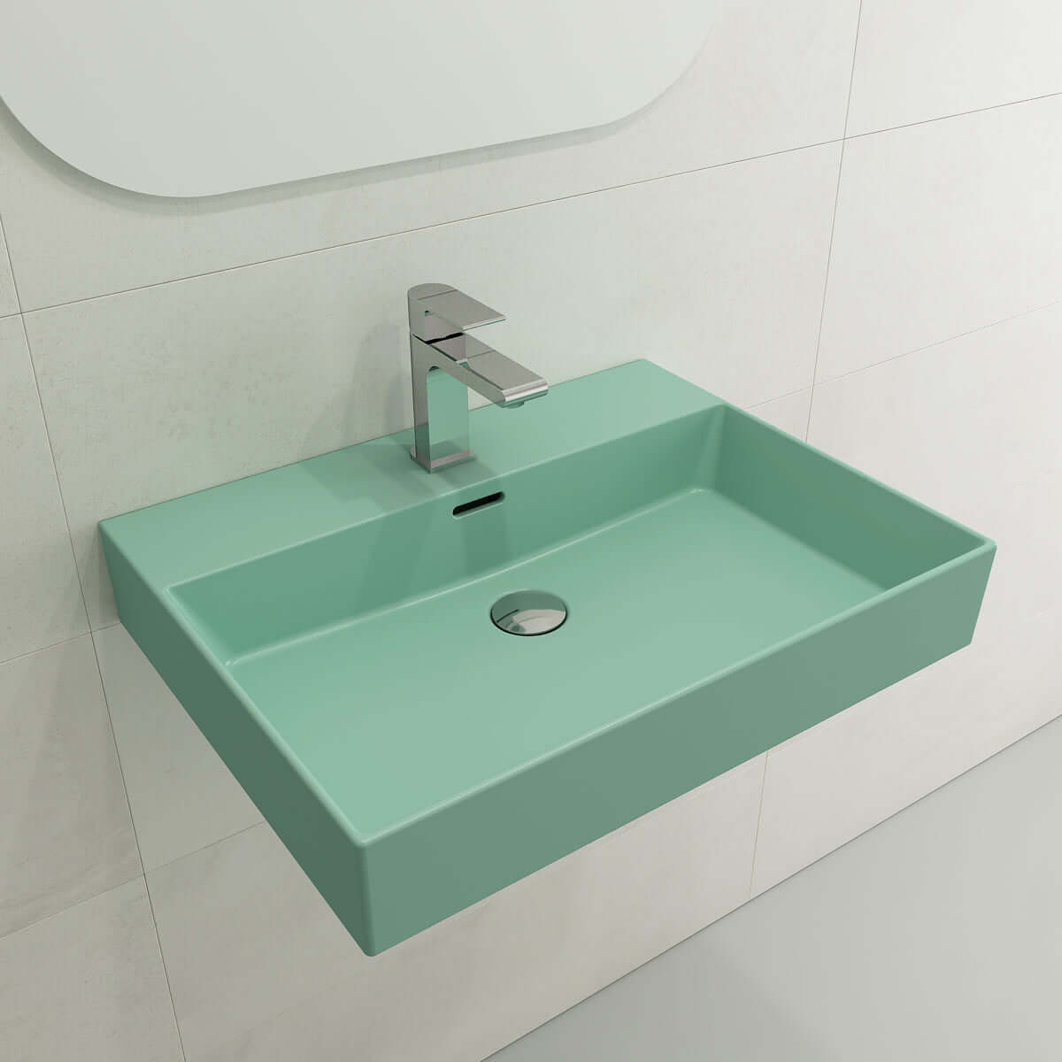 Alternate Image for BOCCHI Milano 24" Rectangle Wallmount Fireclay Bathroom Sink, Matte Mint Green, Single Faucet Hole, 1376-033-0126