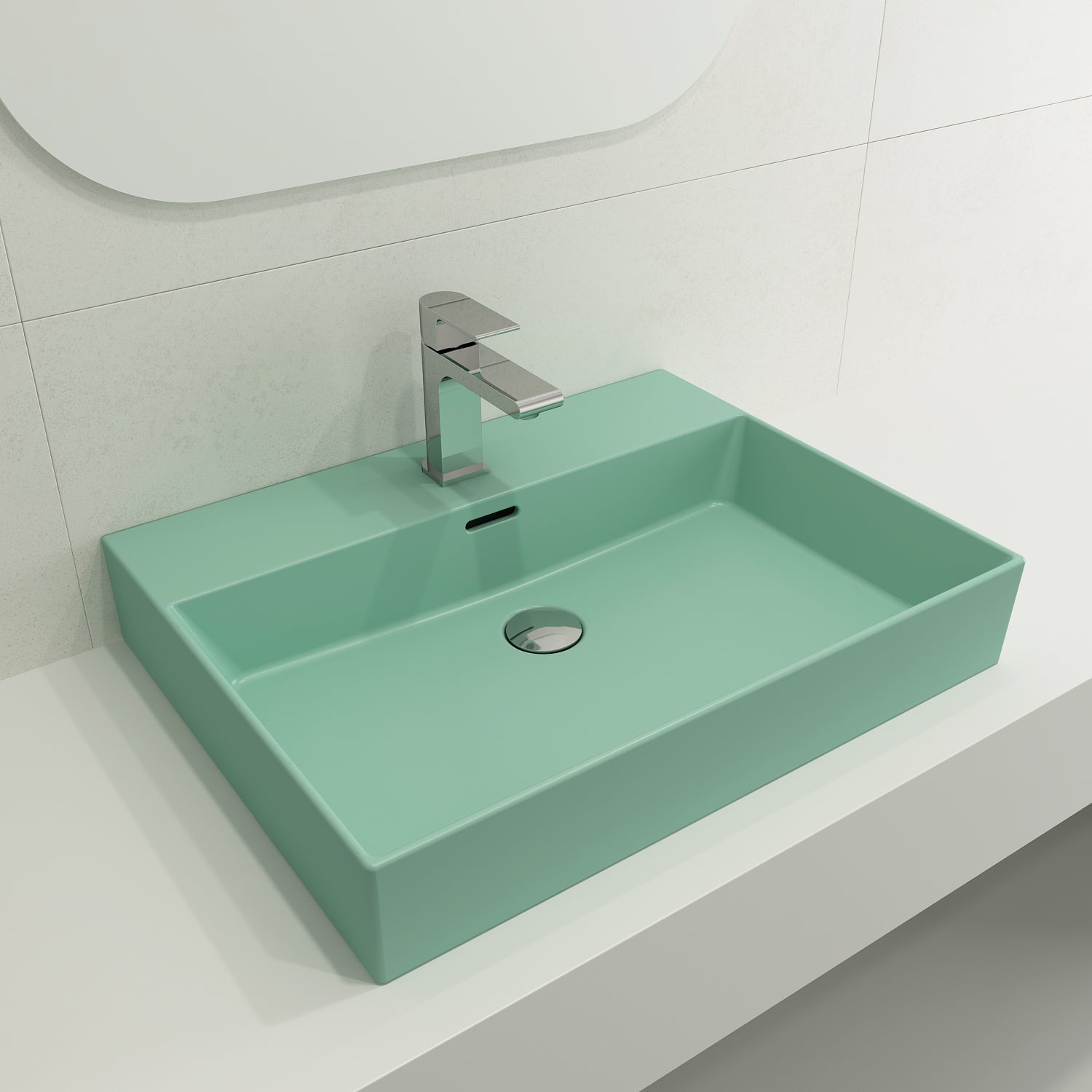 Alternate Image for BOCCHI Milano 24" Rectangle Wallmount Fireclay Bathroom Sink, Matte Mint Green, Single Faucet Hole, 1376-033-0126