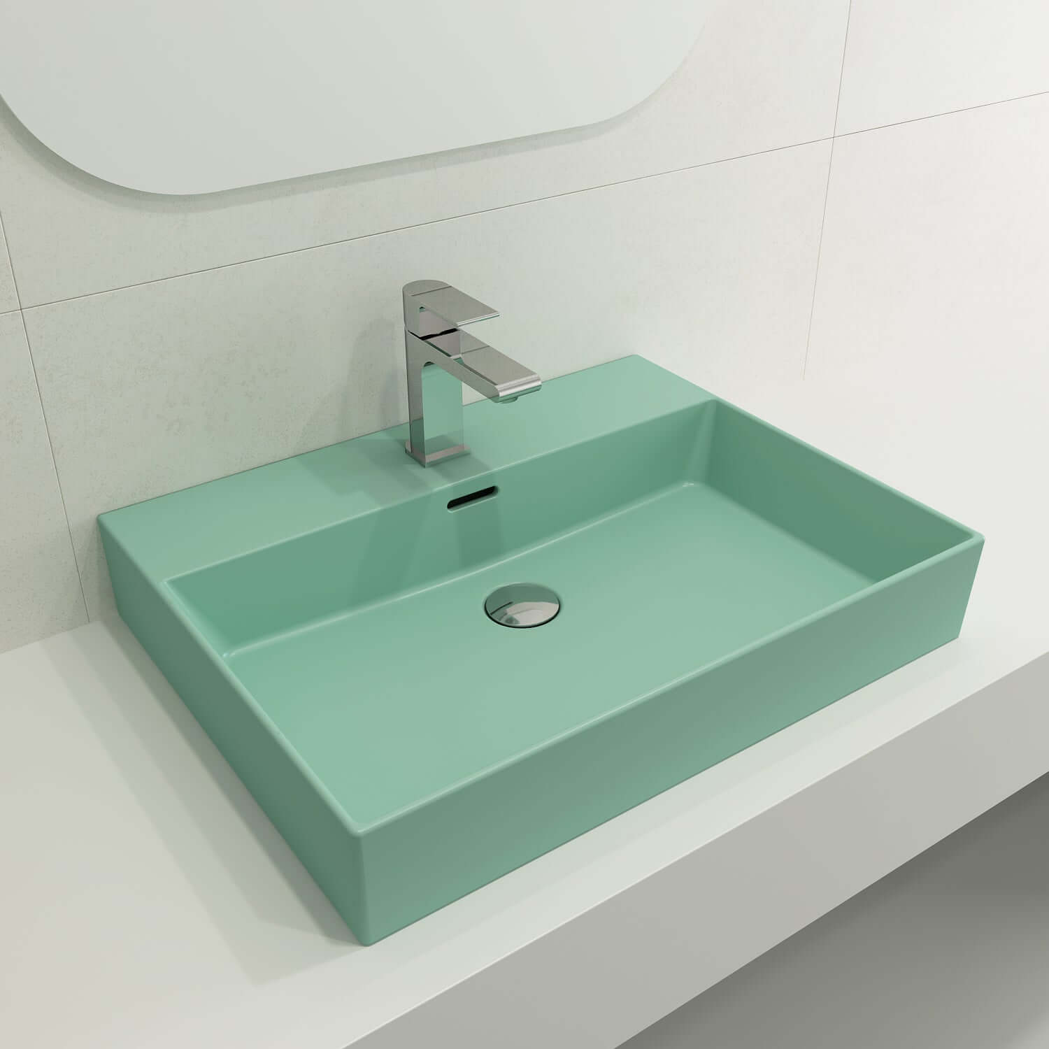 Alternate Image for BOCCHI Milano 24" Rectangle Wallmount Fireclay Bathroom Sink, Matte Mint Green, Single Faucet Hole, 1376-033-0126