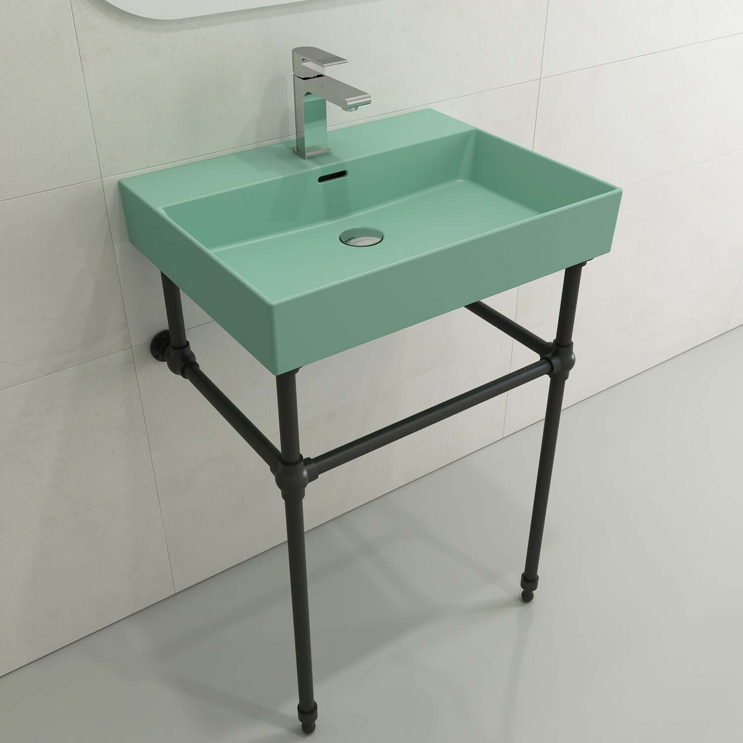 Alternate Image for BOCCHI Milano 24" Rectangle Wallmount Fireclay Bathroom Sink, Matte Mint Green, Single Faucet Hole, 1376-033-0126