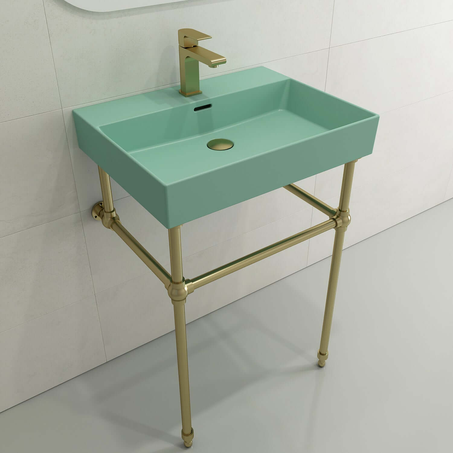 Alternate Image for BOCCHI Milano 24" Rectangle Wallmount Fireclay Bathroom Sink, Matte Mint Green, Single Faucet Hole, 1376-033-0126