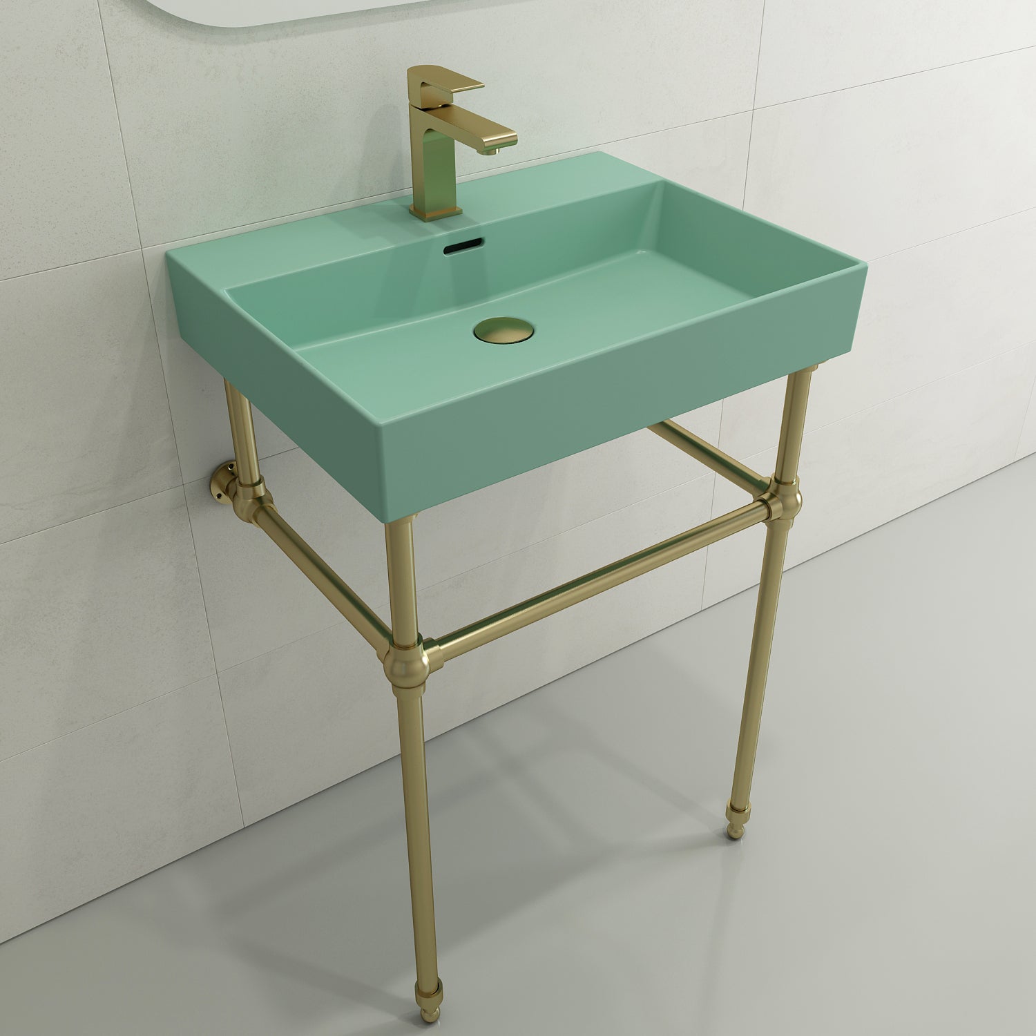 Alternate Image for BOCCHI Milano 24" Rectangle Wallmount Fireclay Bathroom Sink, Matte Mint Green, Single Faucet Hole, 1376-033-0126