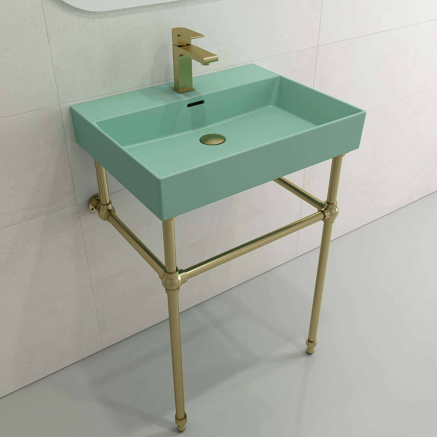 Alternate Image for BOCCHI Milano 24" Rectangle Wallmount Fireclay Bathroom Sink, Matte Mint Green, Single Faucet Hole, 1376-033-0126