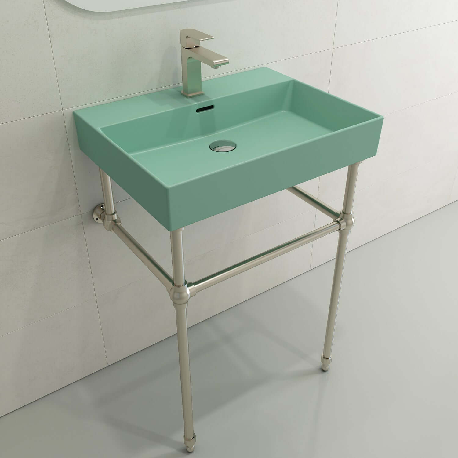 Alternate Image for BOCCHI Milano 24" Rectangle Wallmount Fireclay Bathroom Sink, Matte Mint Green, Single Faucet Hole, 1376-033-0126