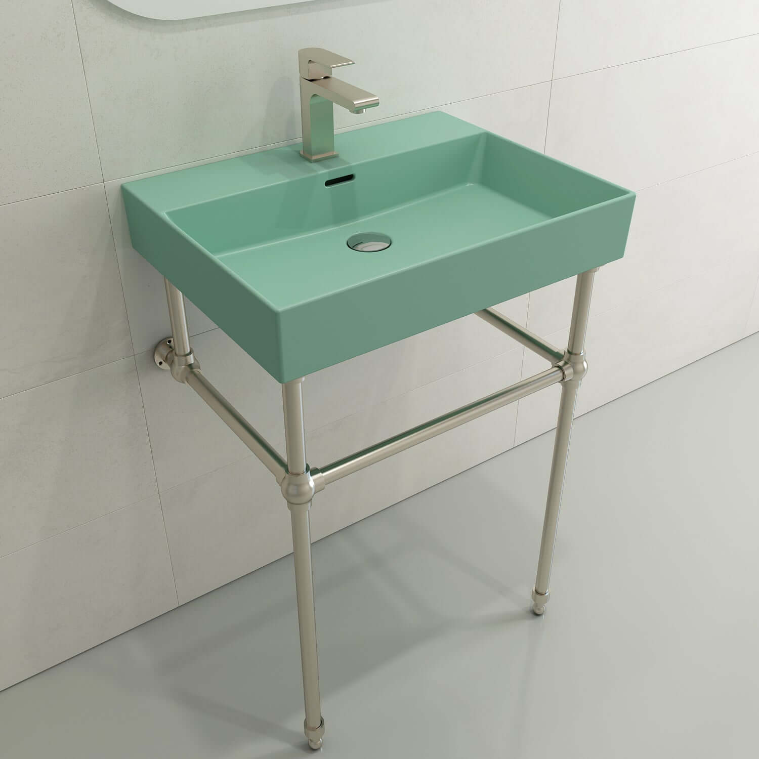 Alternate Image for BOCCHI Milano 24" Rectangle Wallmount Fireclay Bathroom Sink, Matte Mint Green, Single Faucet Hole, 1376-033-0126
