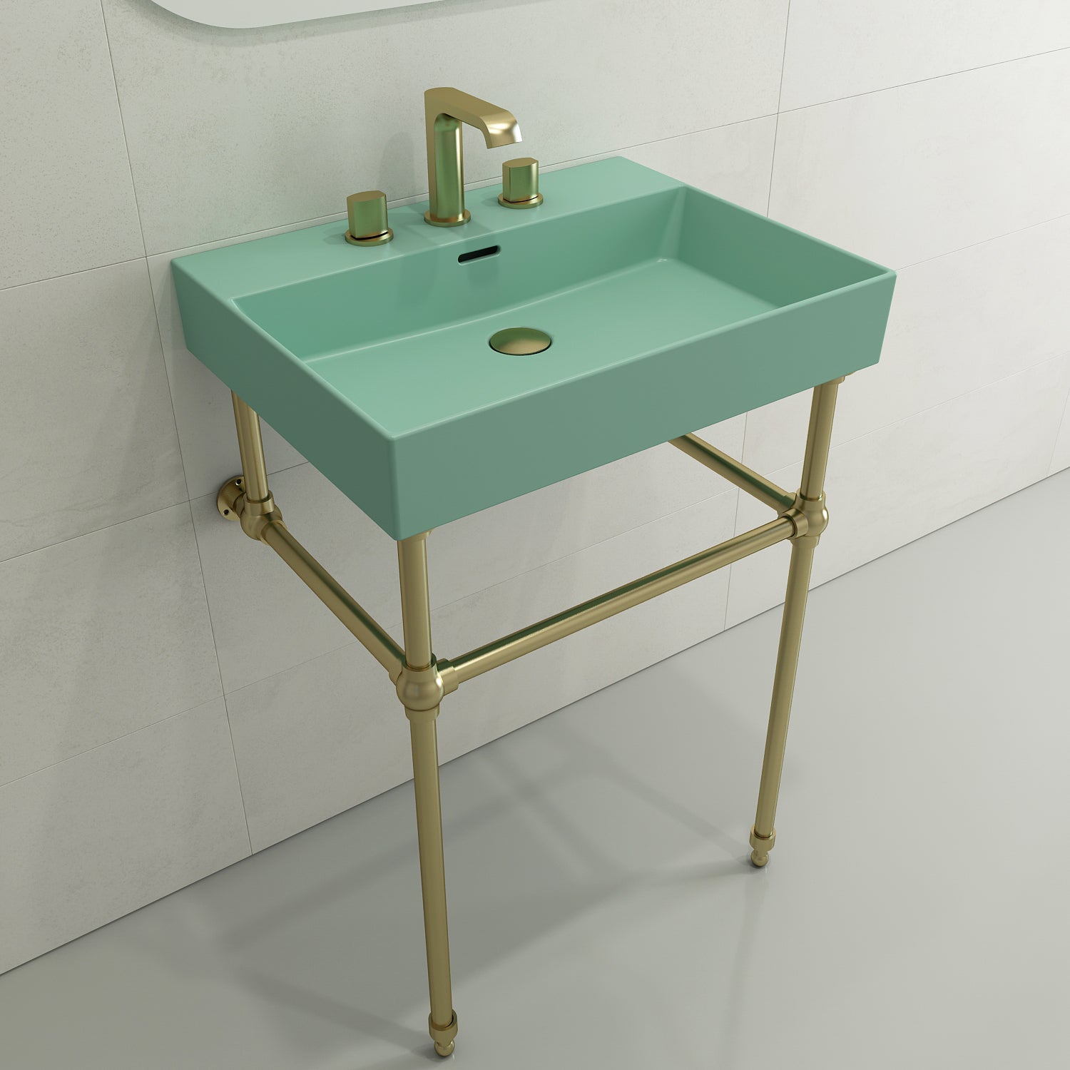 Alternate Image for BOCCHI Milano 24" Rectangle Wallmount Fireclay Bathroom Sink, Matte Mint Green, 3 Faucet Hole, 1376-033-0127