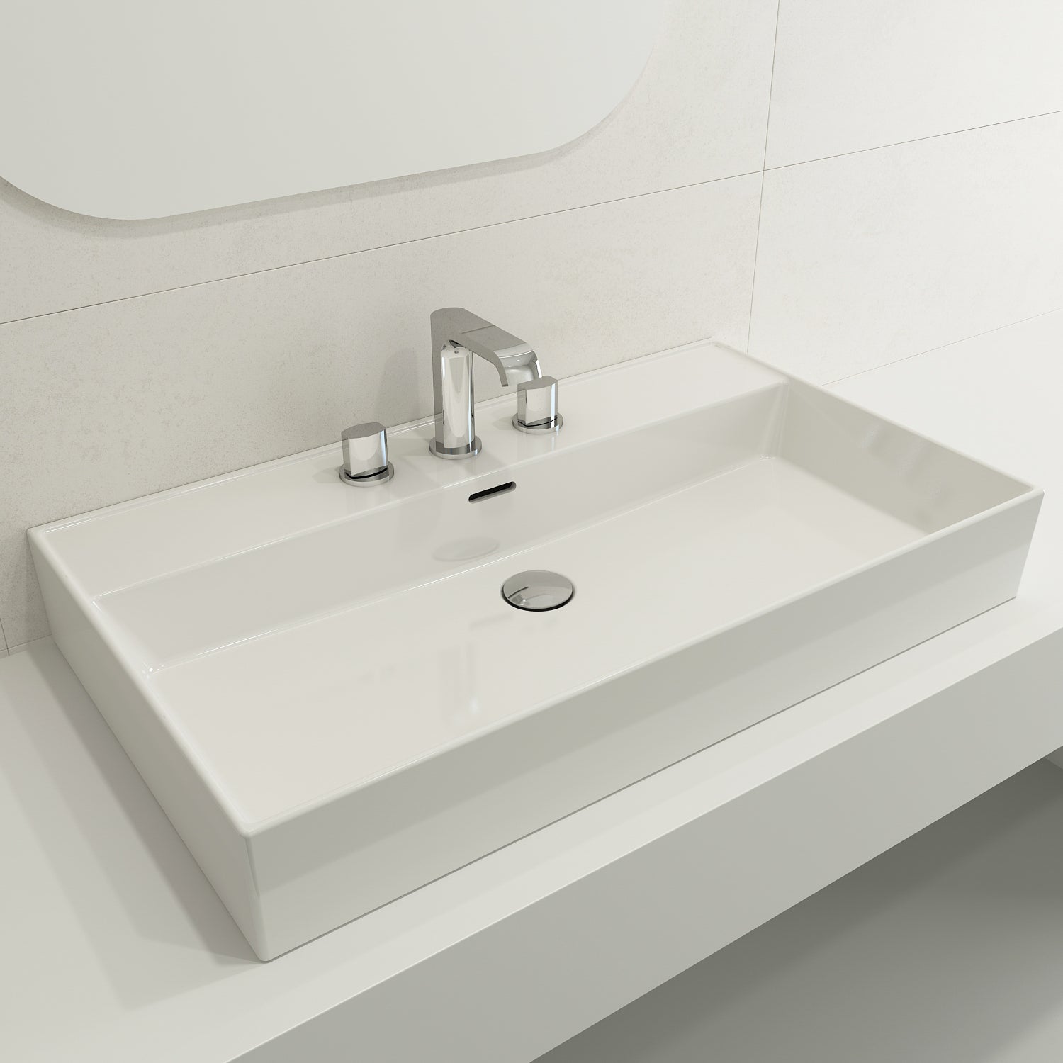 Alternate Image for BOCCHI Milano 32" Rectangle Wallmount Fireclay Bathroom Sink, White, 3 Faucet Hole, 1377-001-0127