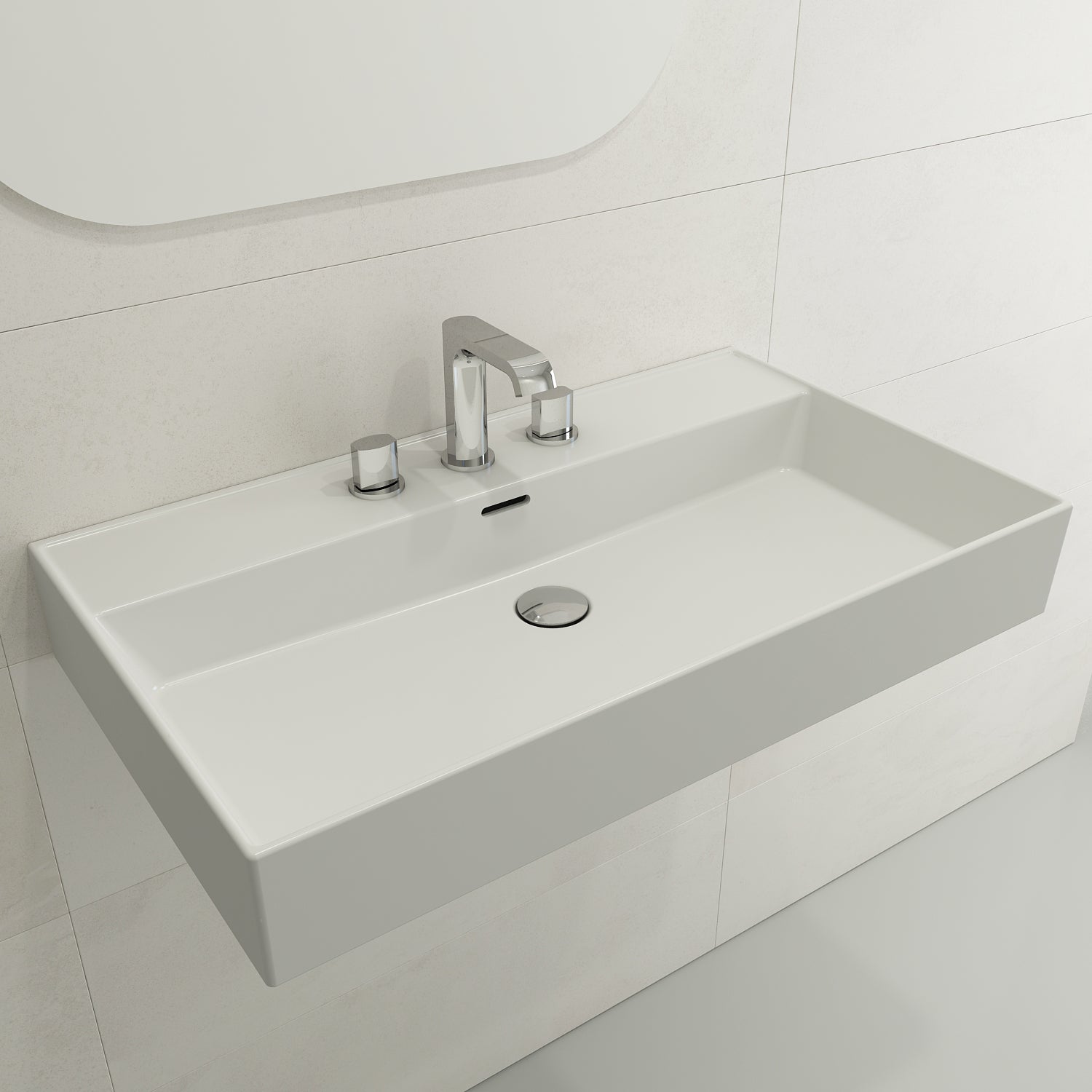 Alternate Image for BOCCHI Milano 32" Rectangle Wallmount Fireclay Bathroom Sink, Matte White, 3 Faucet Hole, 1377-002-0127
