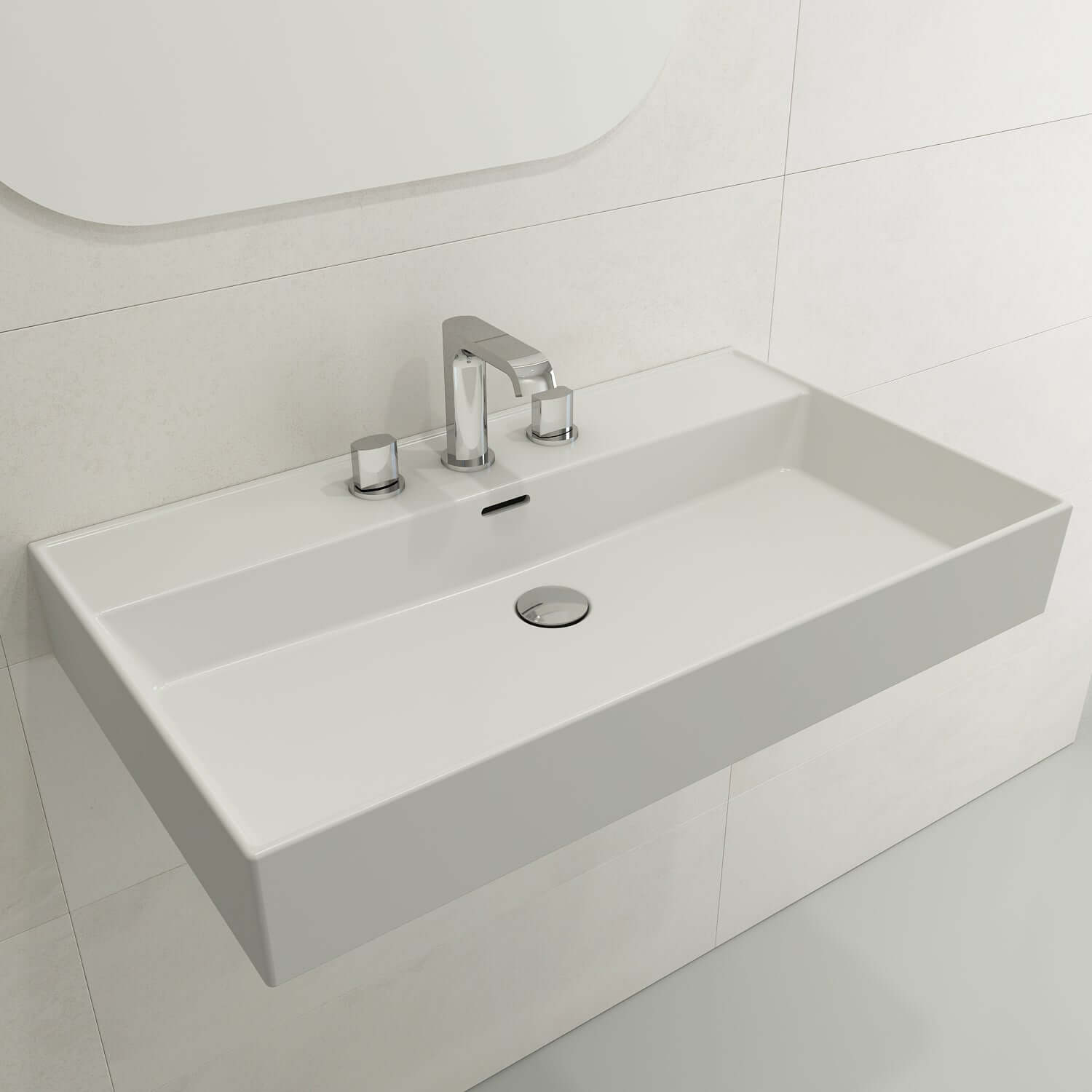 Alternate Image for BOCCHI Milano 32" Rectangle Wallmount Fireclay Bathroom Sink, Matte White, 3 Faucet Hole, 1377-002-0127
