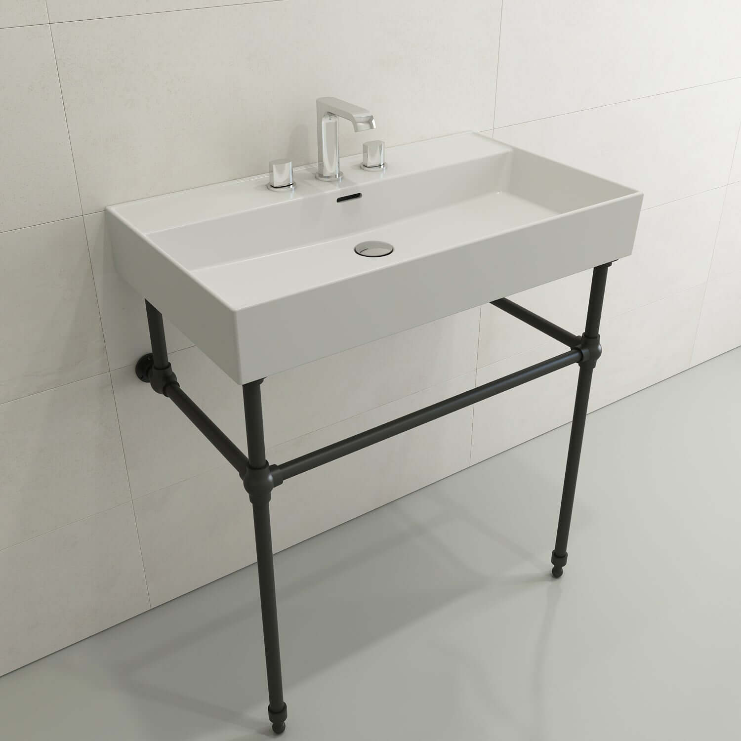 Alternate Image for BOCCHI Milano 32" Rectangle Wallmount Fireclay Bathroom Sink, Matte White, 3 Faucet Hole, 1377-002-0127