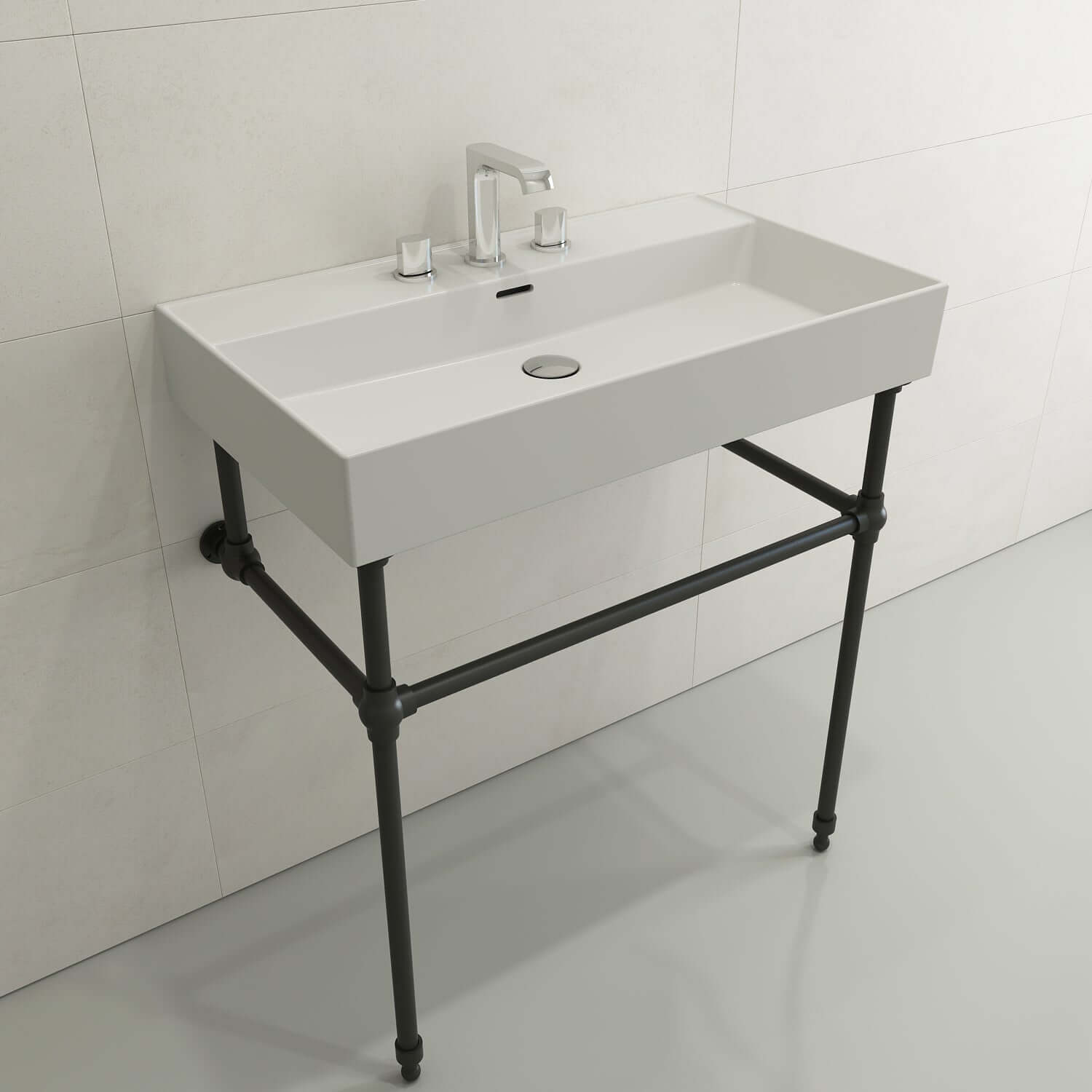 Alternate Image for BOCCHI Milano 32" Rectangle Wallmount Fireclay Bathroom Sink, Matte White, 3 Faucet Hole, 1377-002-0127
