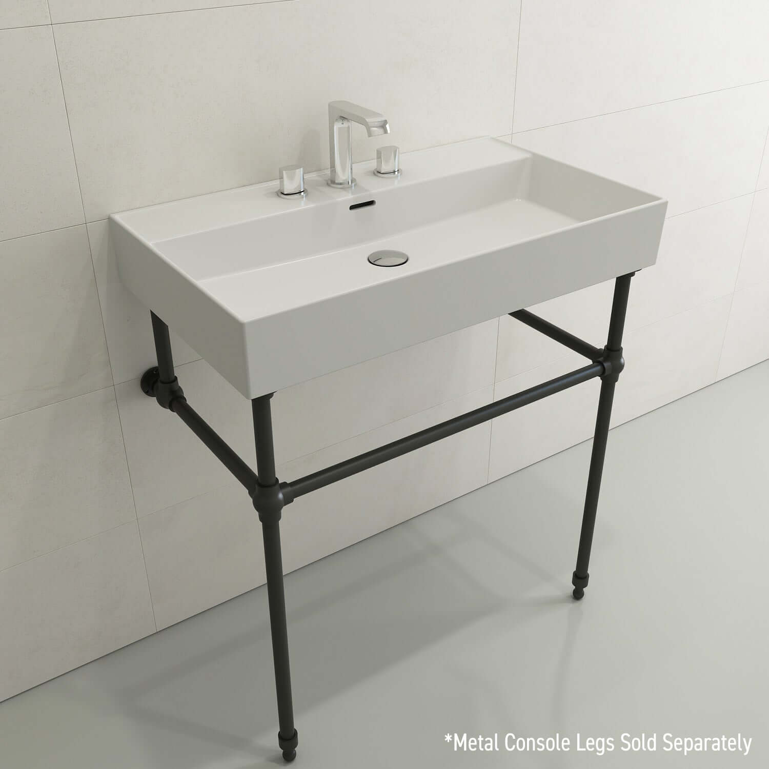 Alternate Image for BOCCHI Milano 32" Rectangle Wallmount Fireclay Bathroom Sink, Matte White, 3 Faucet Hole, 1377-002-0127