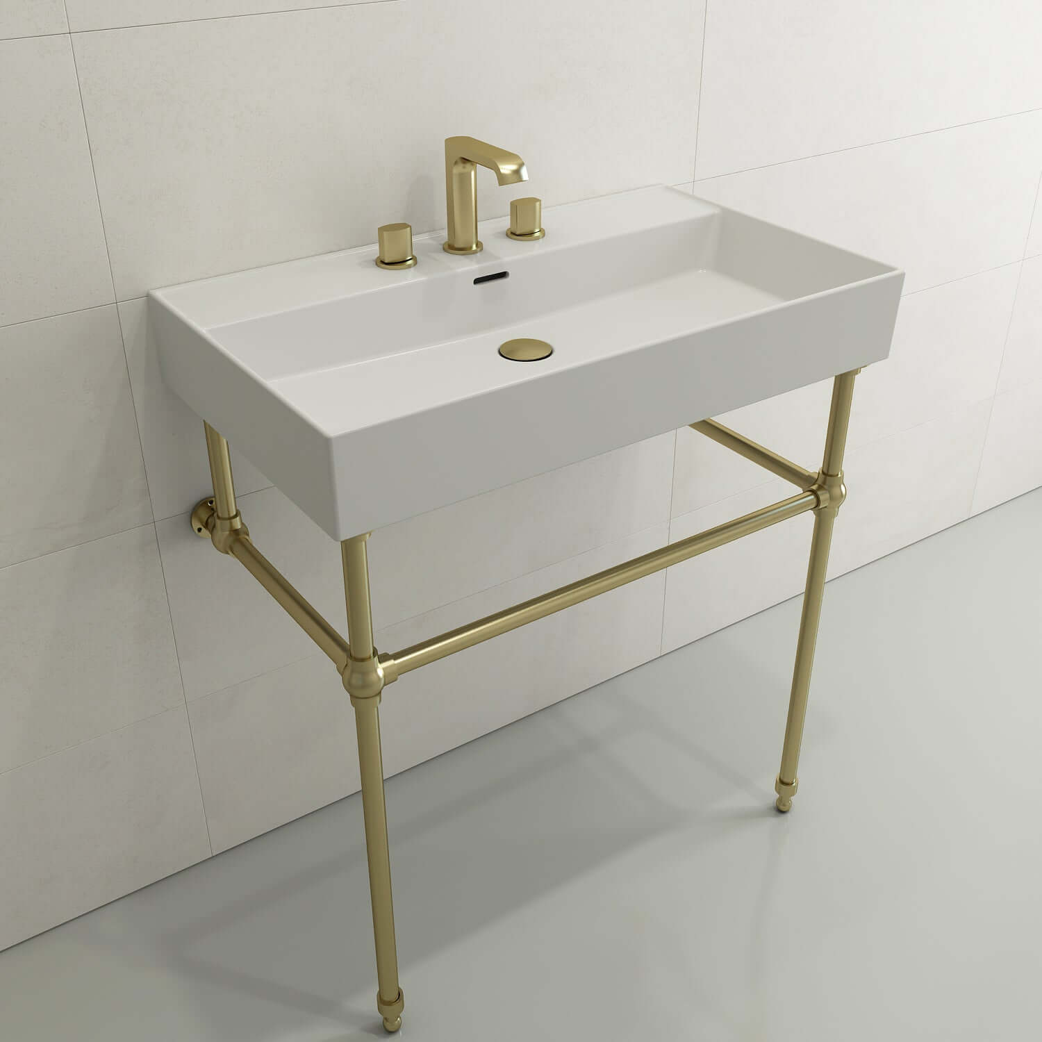 Alternate Image for BOCCHI Milano 32" Rectangle Wallmount Fireclay Bathroom Sink, Matte White, 3 Faucet Hole, 1377-002-0127