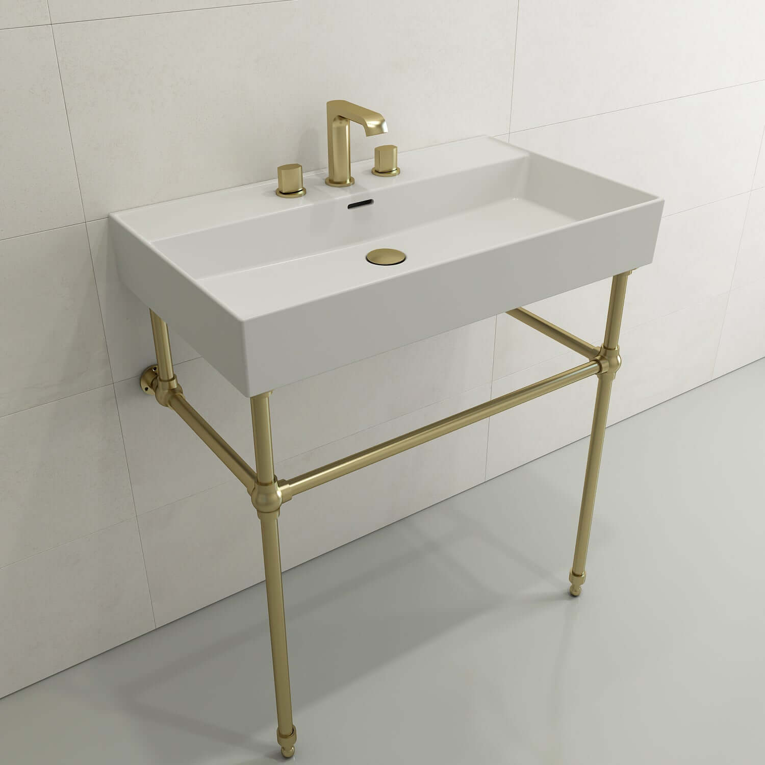 Alternate Image for BOCCHI Milano 32" Rectangle Wallmount Fireclay Bathroom Sink, Matte White, 3 Faucet Hole, 1377-002-0127