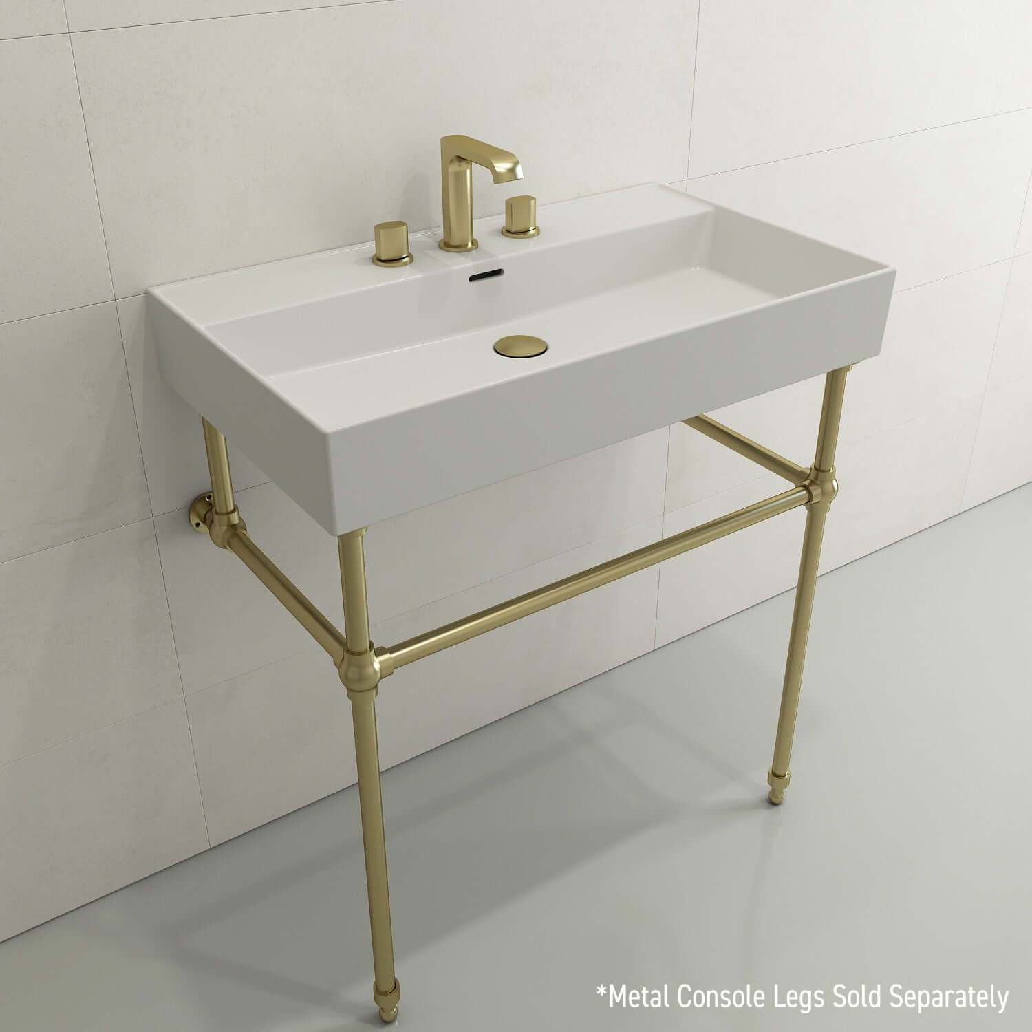Alternate Image for BOCCHI Milano 32" Rectangle Wallmount Fireclay Bathroom Sink, Matte White, 3 Faucet Hole, 1377-002-0127