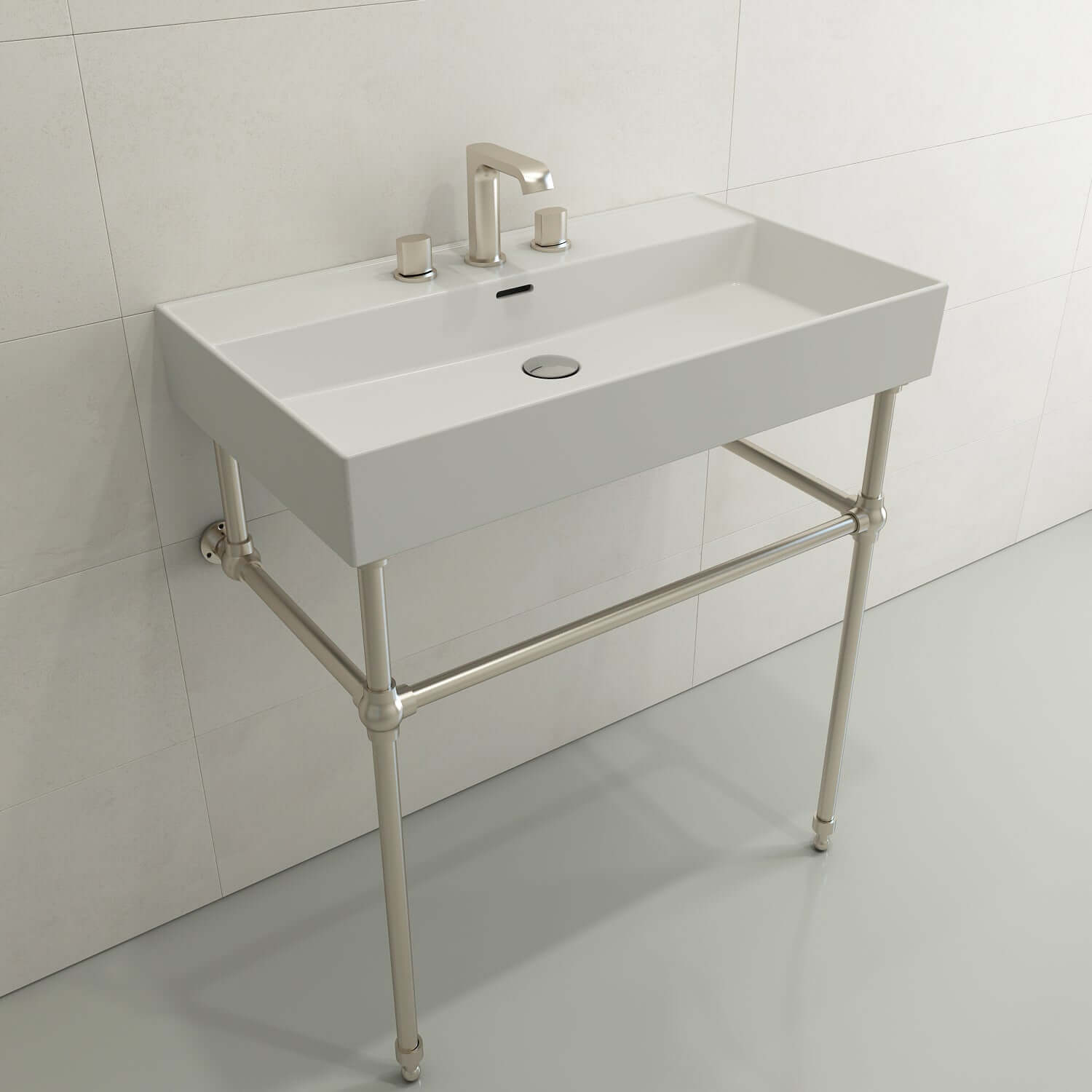 Alternate Image for BOCCHI Milano 32" Rectangle Wallmount Fireclay Bathroom Sink, Matte White, 3 Faucet Hole, 1377-002-0127