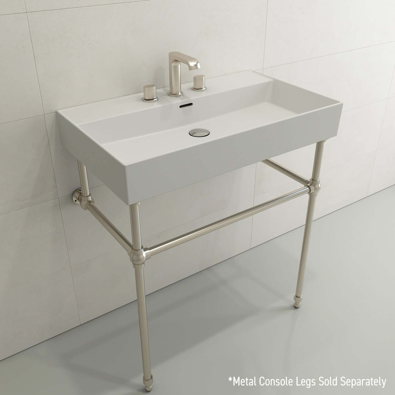 Alternate Image for BOCCHI Milano 32" Rectangle Wallmount Fireclay Bathroom Sink, Matte White, 3 Faucet Hole, 1377-002-0127