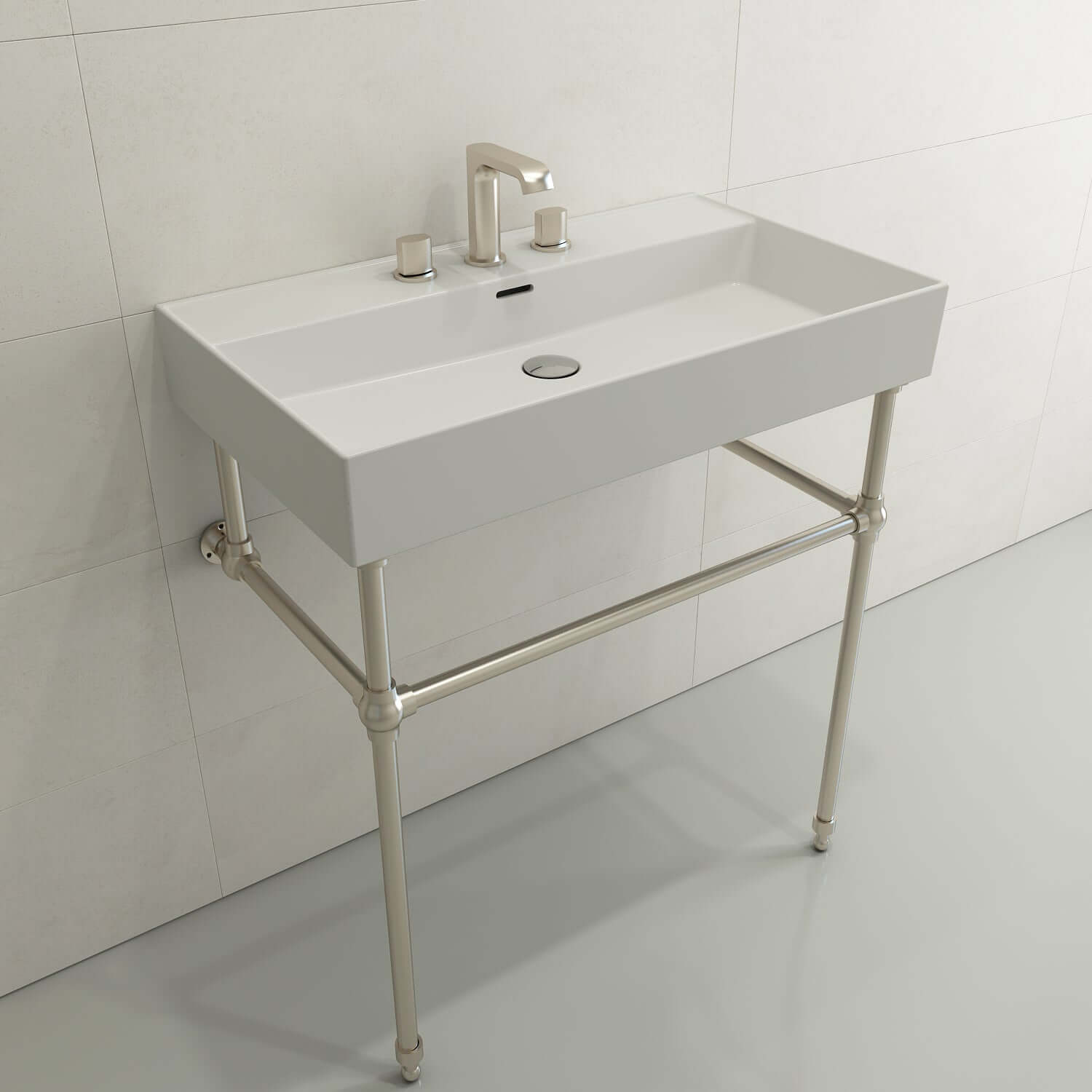 Alternate Image for BOCCHI Milano 32" Rectangle Wallmount Fireclay Bathroom Sink, Matte White, 3 Faucet Hole, 1377-002-0127