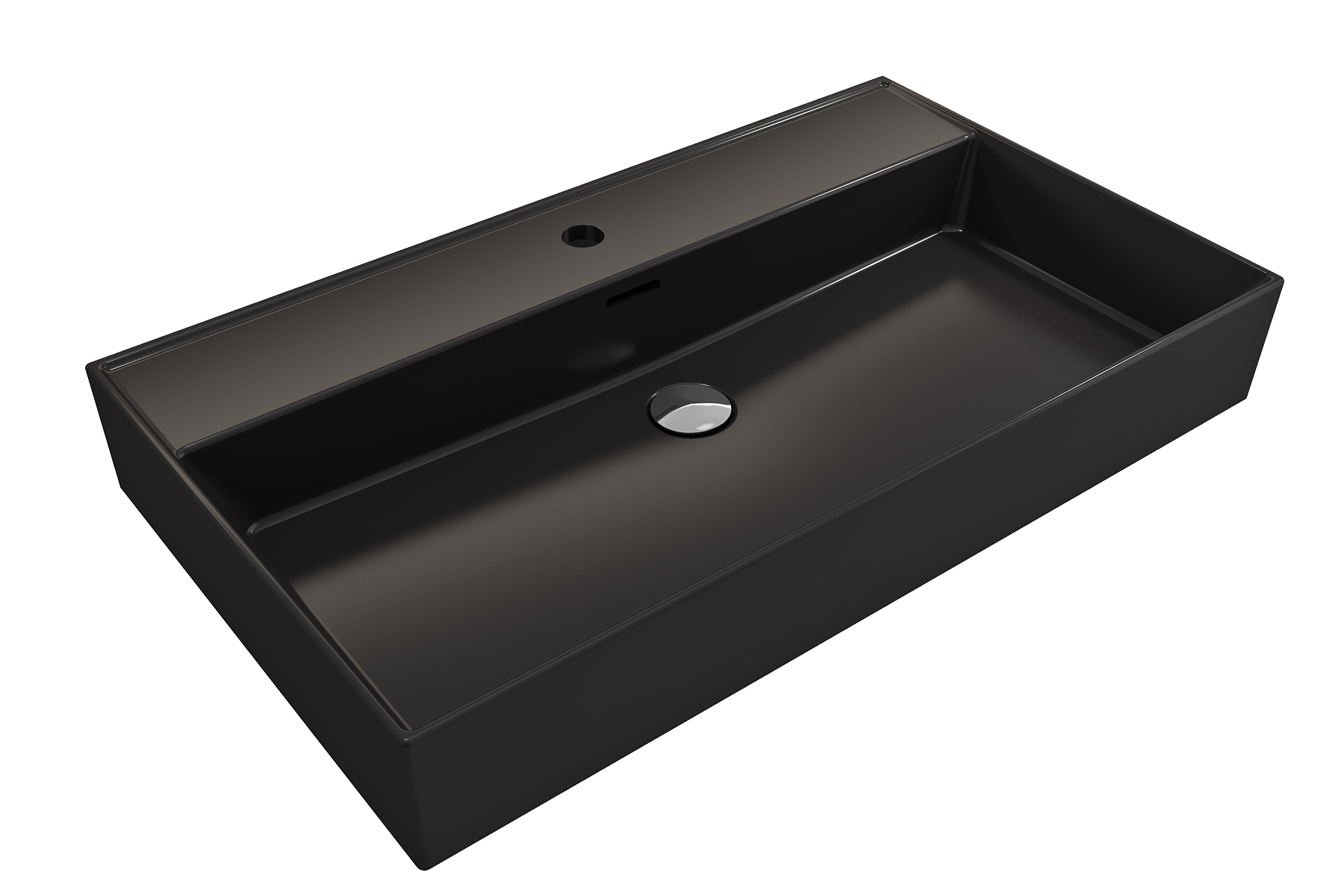 Alternate Image for BOCCHI Milano 32" Rectangle Wallmount Fireclay Bathroom Sink, Matte Black, Single Faucet Hole, 1377-004-0126